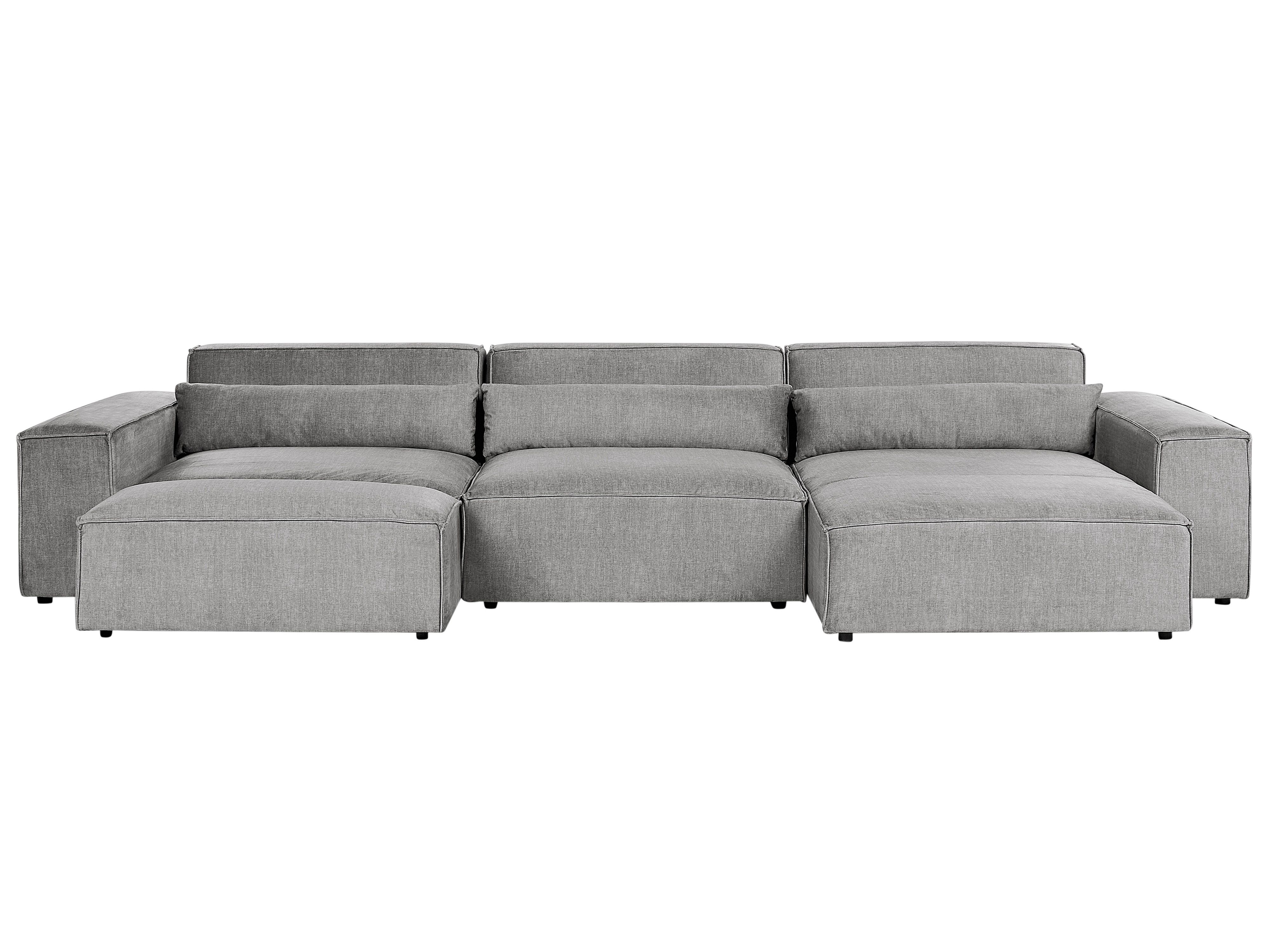 Modular Corner Sofa 5 Seater HELLNAR Fabric Grey with Ottoman Left Hand