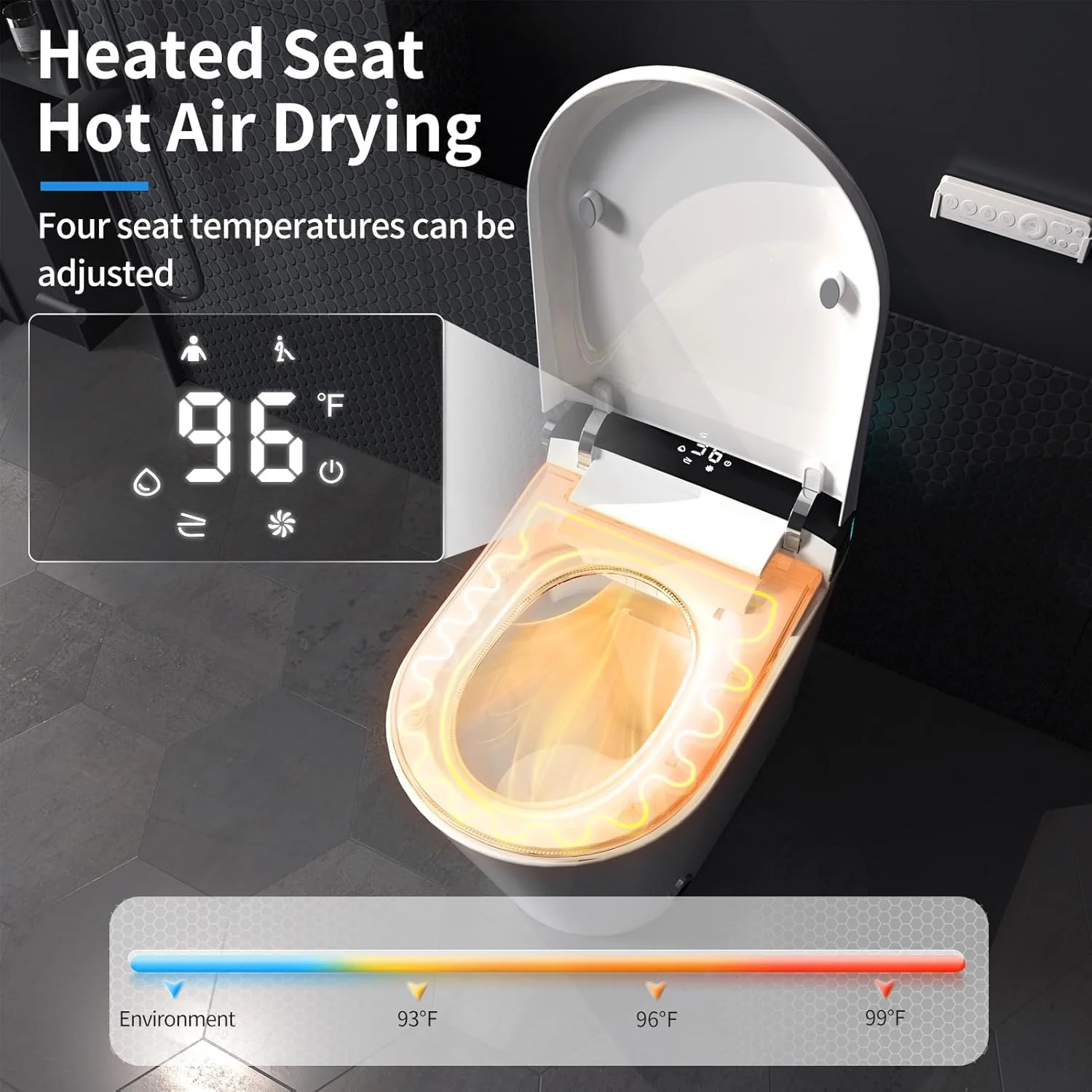 LALAHOO Smart Toilet with Bidet Built in, Auto Open & Close, Elongated Heated seat, Foot Sensor Flush, LED Display, Warm Water Wash, Dryer, Night Light, Black - Image 49