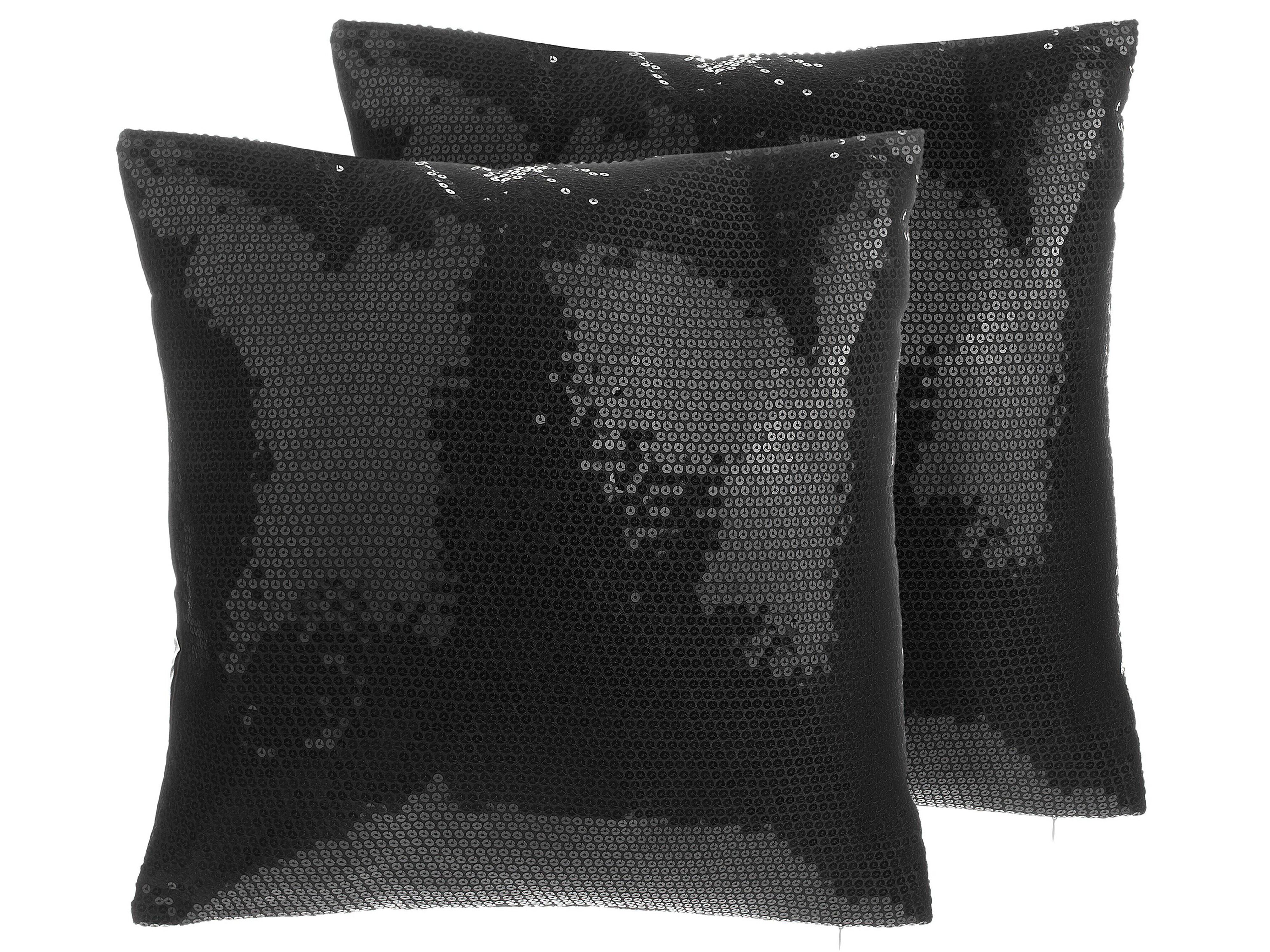 Set of 2 Decorative Cushions ASTER 45 x 45 cm Black Solid