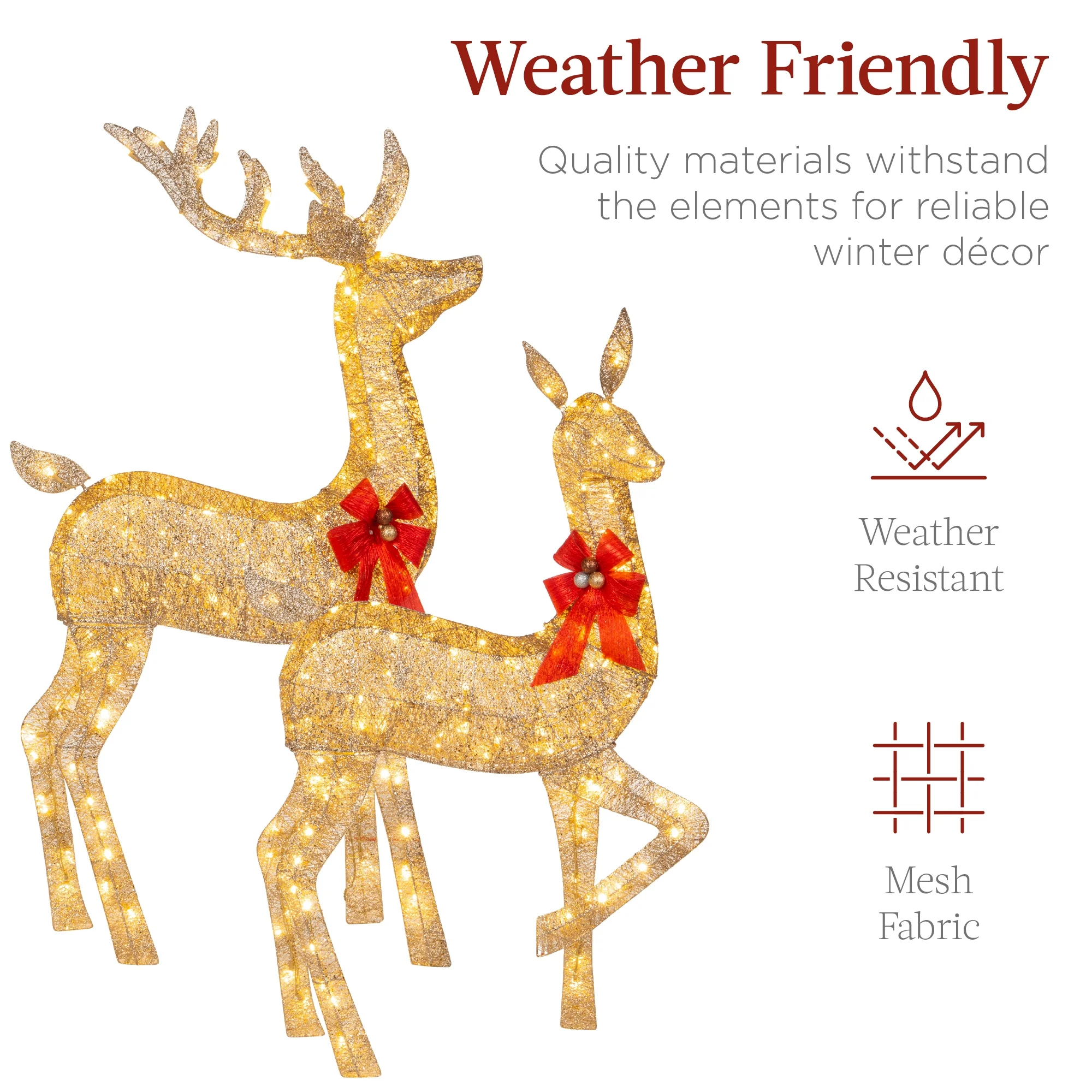 Best Choice Products 6.5ft 3-Piece Lighted Christmas Deer Set Outdoor Yard Decoration w/ 385 LED Lights, Stakes - Gold - Image 9