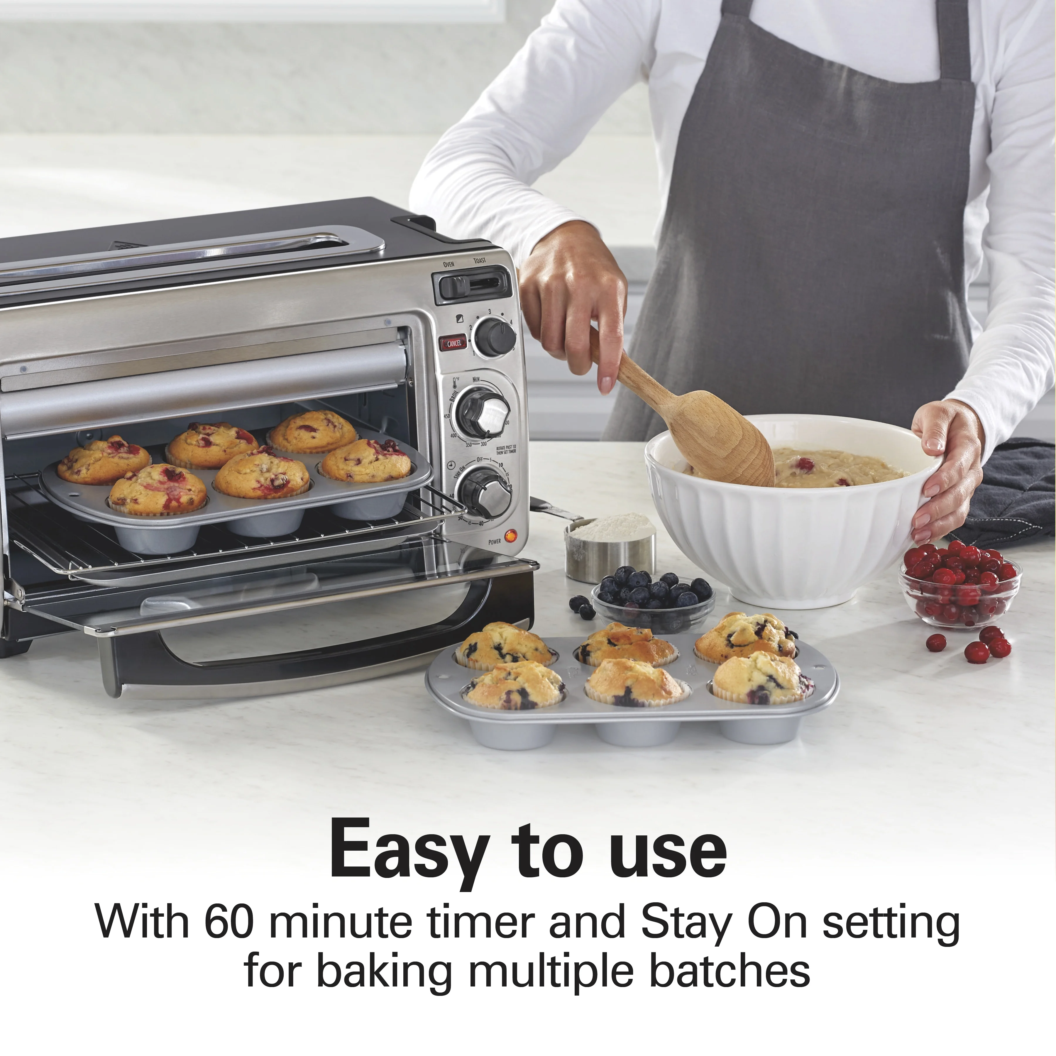 Hamilton Beach 2-in-1 Countertop Toaster Oven & Long Slot 2 Slice Toaster Combo, Stainless Steel - Image 5