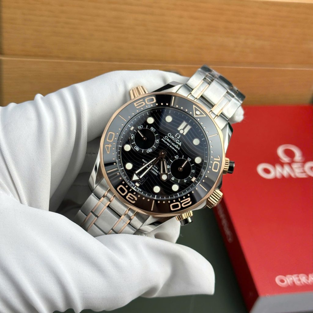 Omega Dial Black Copies Watches Seamaster Diver 300M Chronograph Demi Rose Gold N1 Factory 44mm - Top club