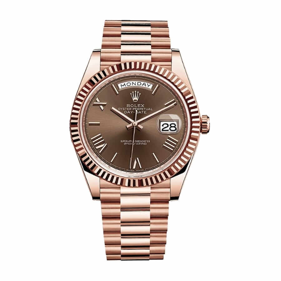 Rolex Day Date 228235 Rose Gold Chocolate Roman Dial Replica - Elite Watch Atelier