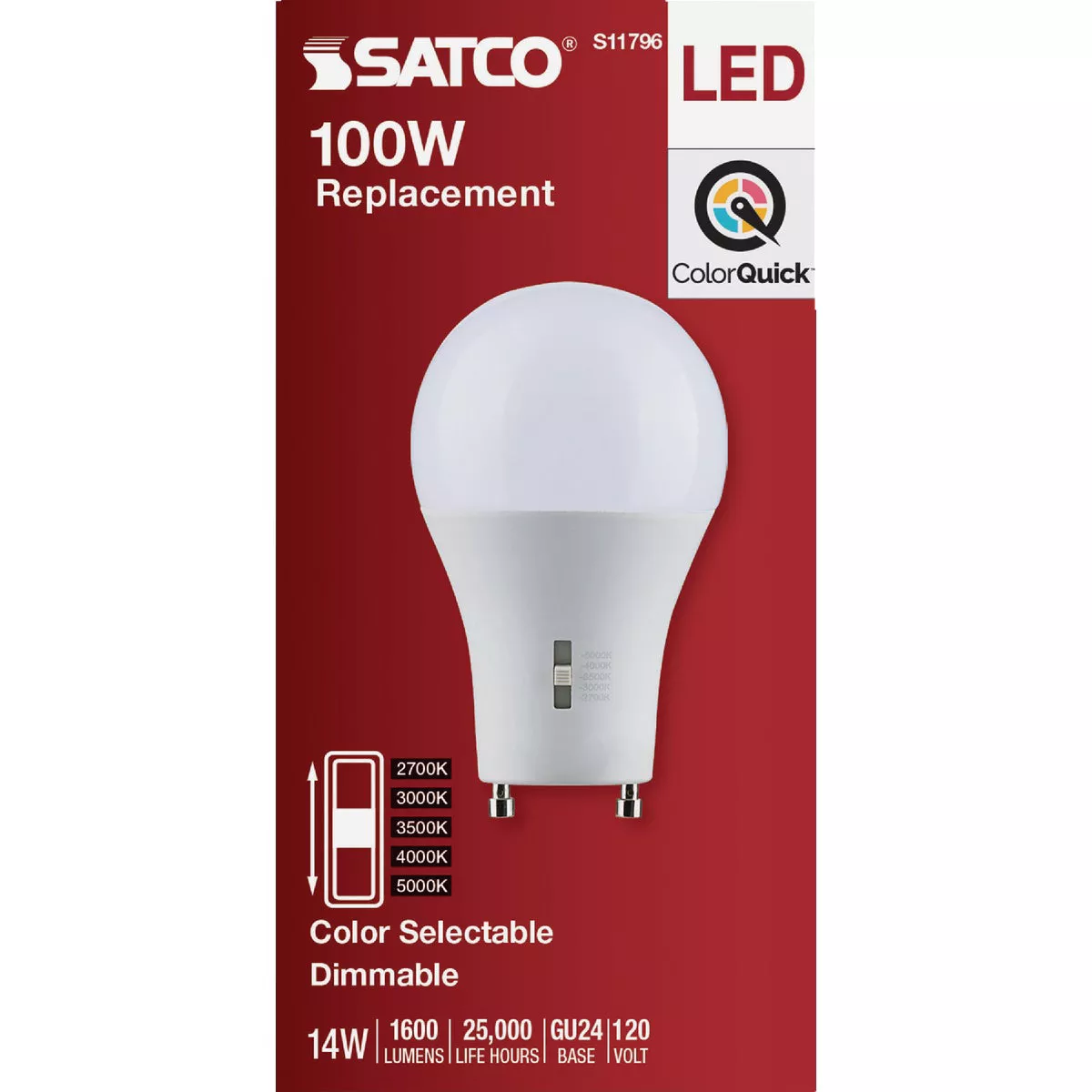 Satco 100W Equivalent 5CCT-Selectable A19 GU24 Base Dimmable Traditional LED Light Bulb