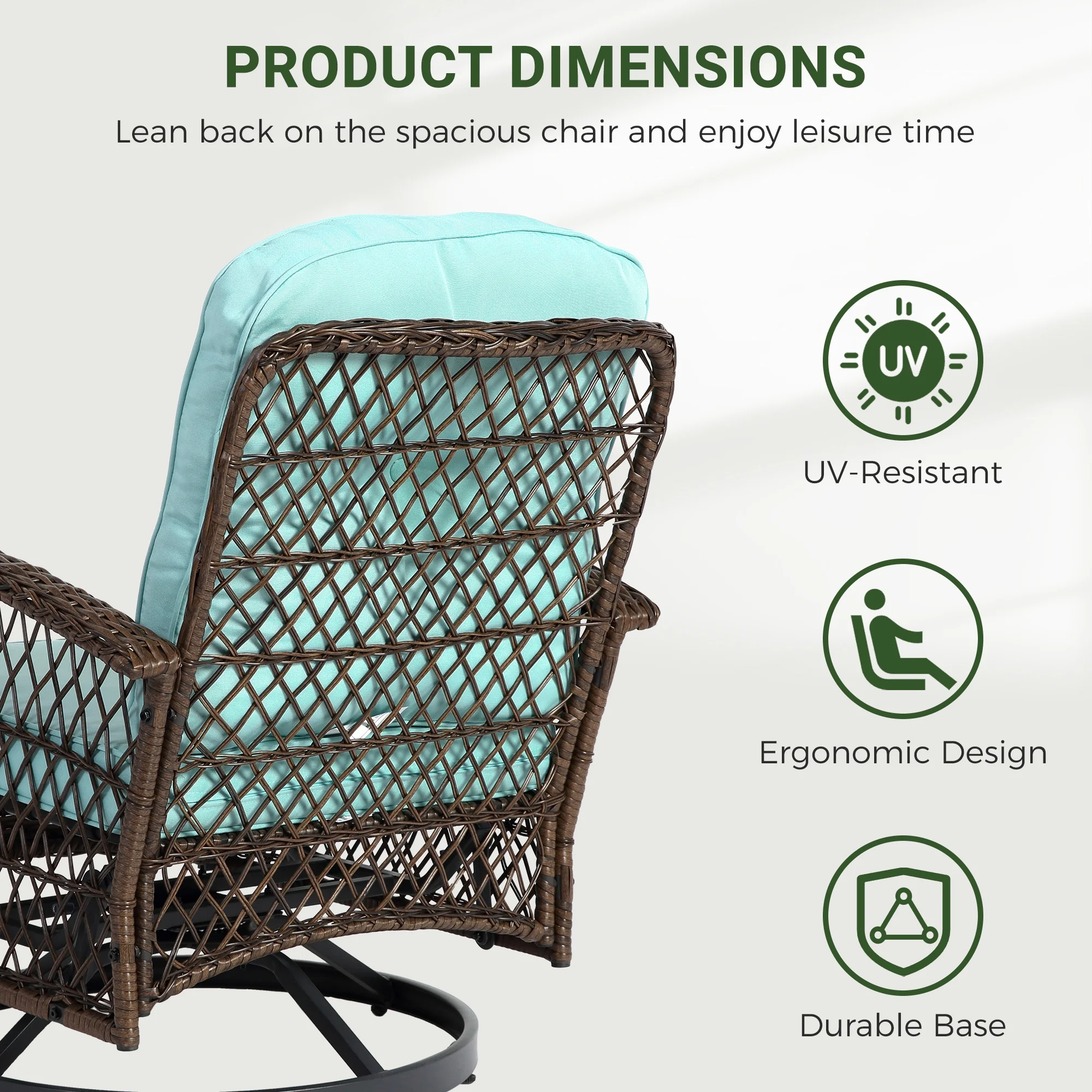 3 Piece Patio Swivel Rocker Chairs Set, 2 360-Degree Swivel Rocking Chairs with 1 Glass Top Table, PE Rattan Outdoor Bistro Set with Cushions for Balcony Deck Poolside Backyard Porch - Image 24