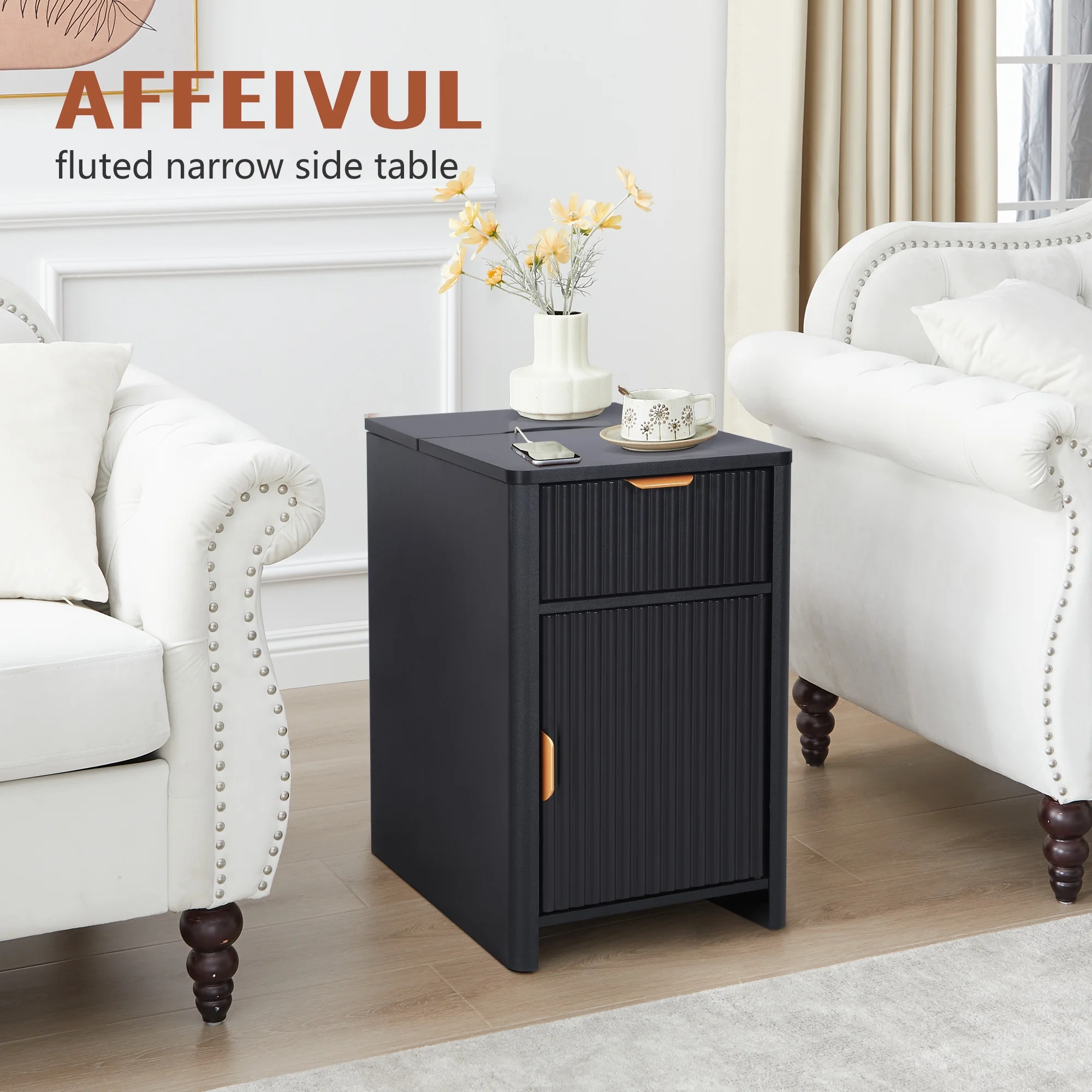 YOCWO Fluted Nightstand for Bedroom Set of 2 , Wood Bedside Table Set of 2 with Drawers, Black - Image 32