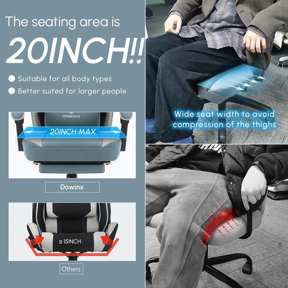 Dowinx Gaming Chair with Pocket Spring Cushion, Breathable Fabric Computer Chair with Gel Pad, Comfortable Office Chair with Storage Bag, Massage Game Chair with Footrest, Green - Image 30