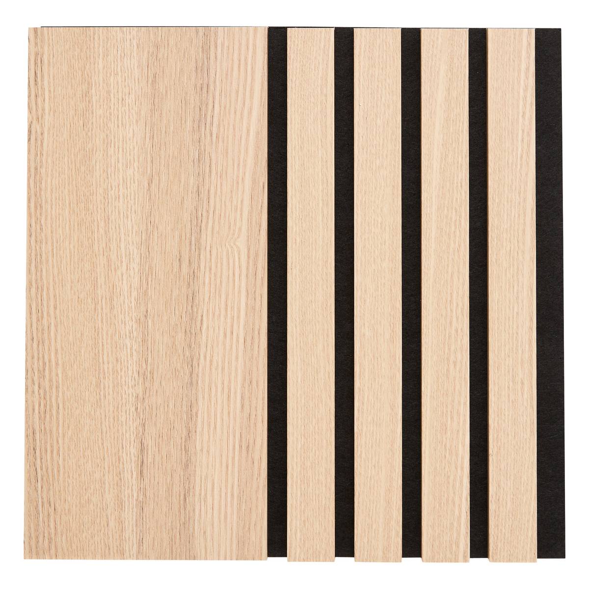 Set of 3 decorative wood slat panels Colva Light oak effect, Black background, 30x30 cm