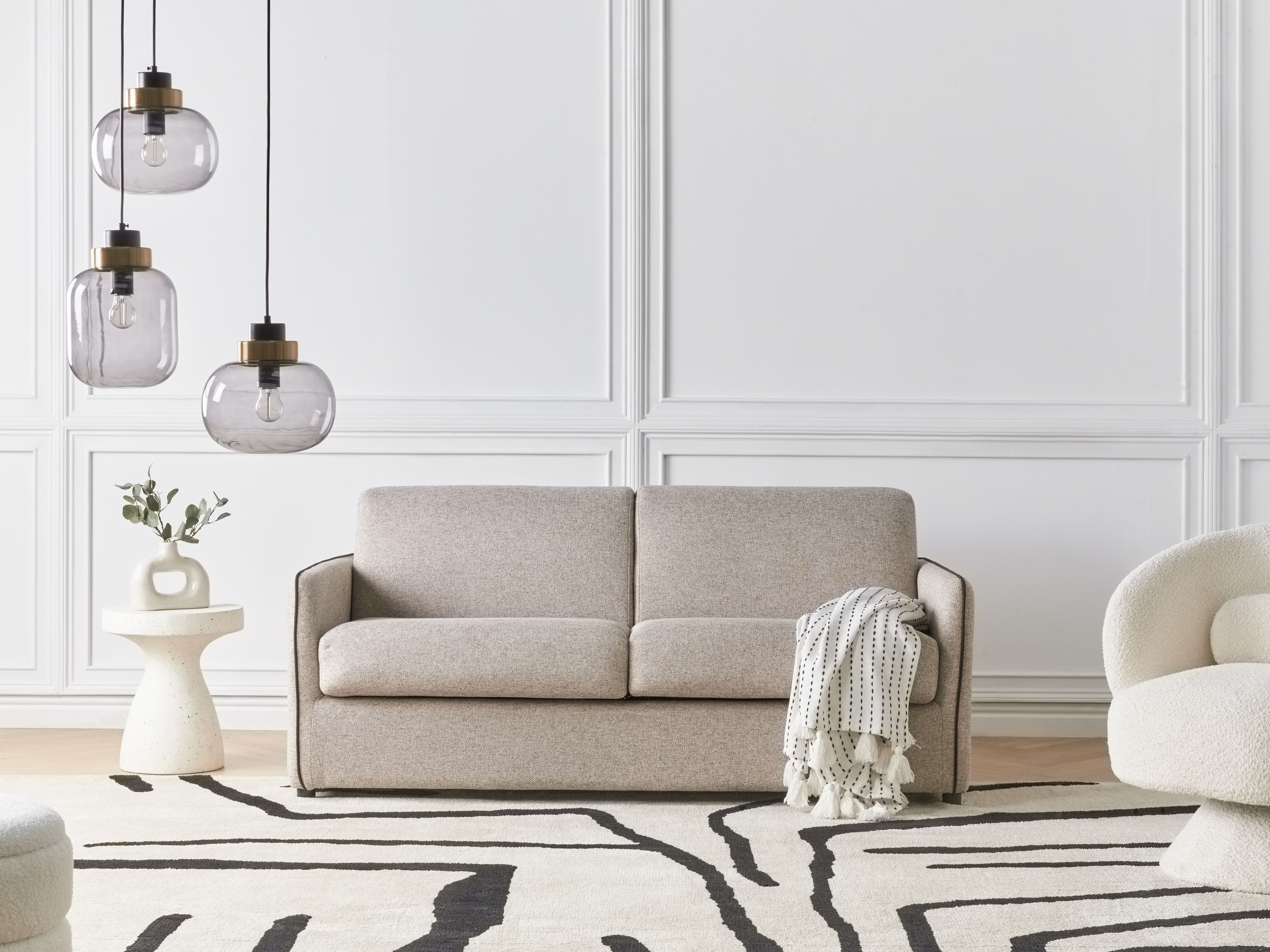 Sofa Bed 2 Seater ISHOJ Fabric Light Brown