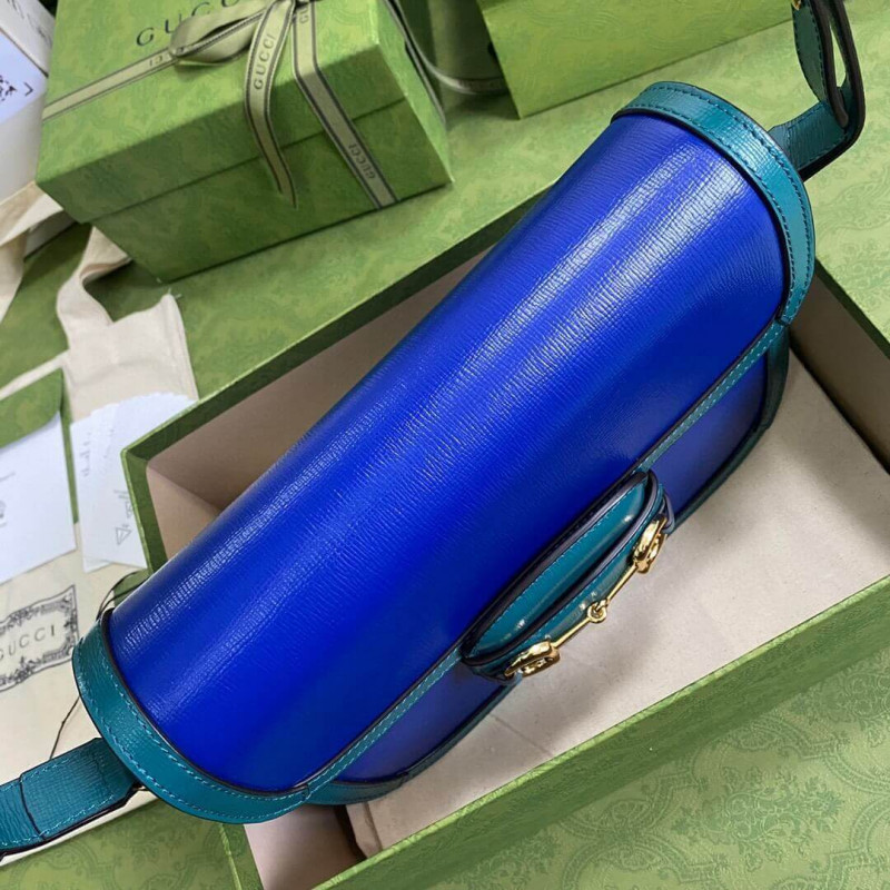 Replica Gucci Horsebit 1955 Small Shoulder Bag 602204 Blue And Green Leather1:1High-quality replica