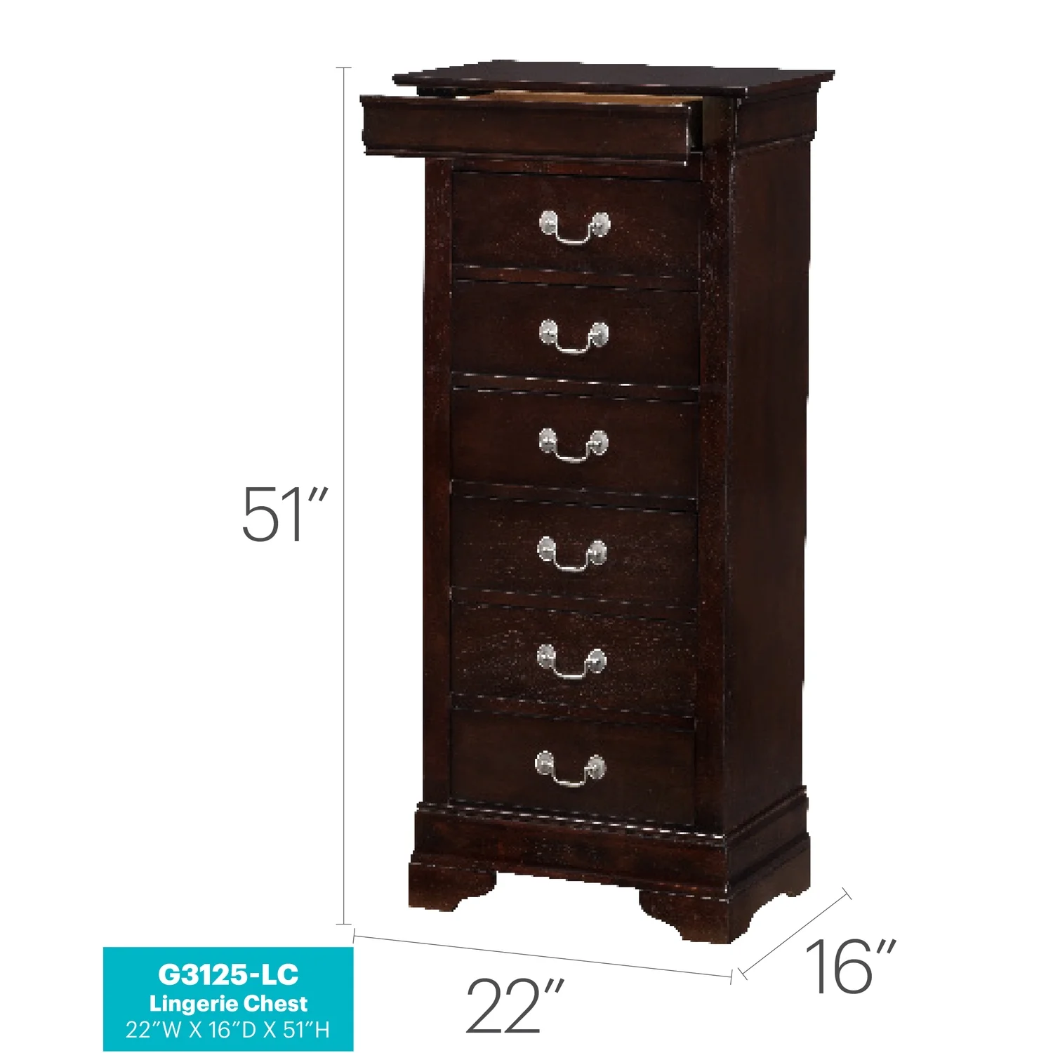 Glory Furniture Louis Phillipe 7 Drawer Lingerie Chest in Cherry - Image 62