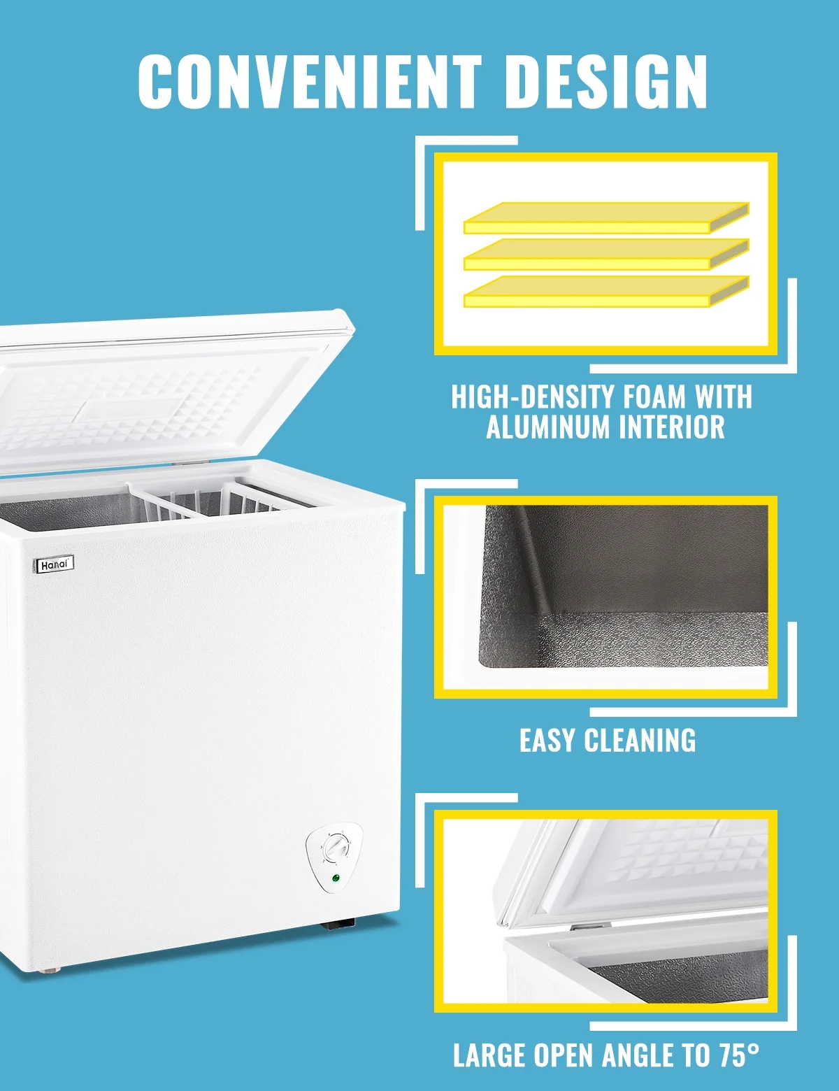 WANAI 3.5 Cu.ft Chest Freezer Small Deep Freeze with 7 Gears Temp Control Office Dorm Kitchen White - Image 21