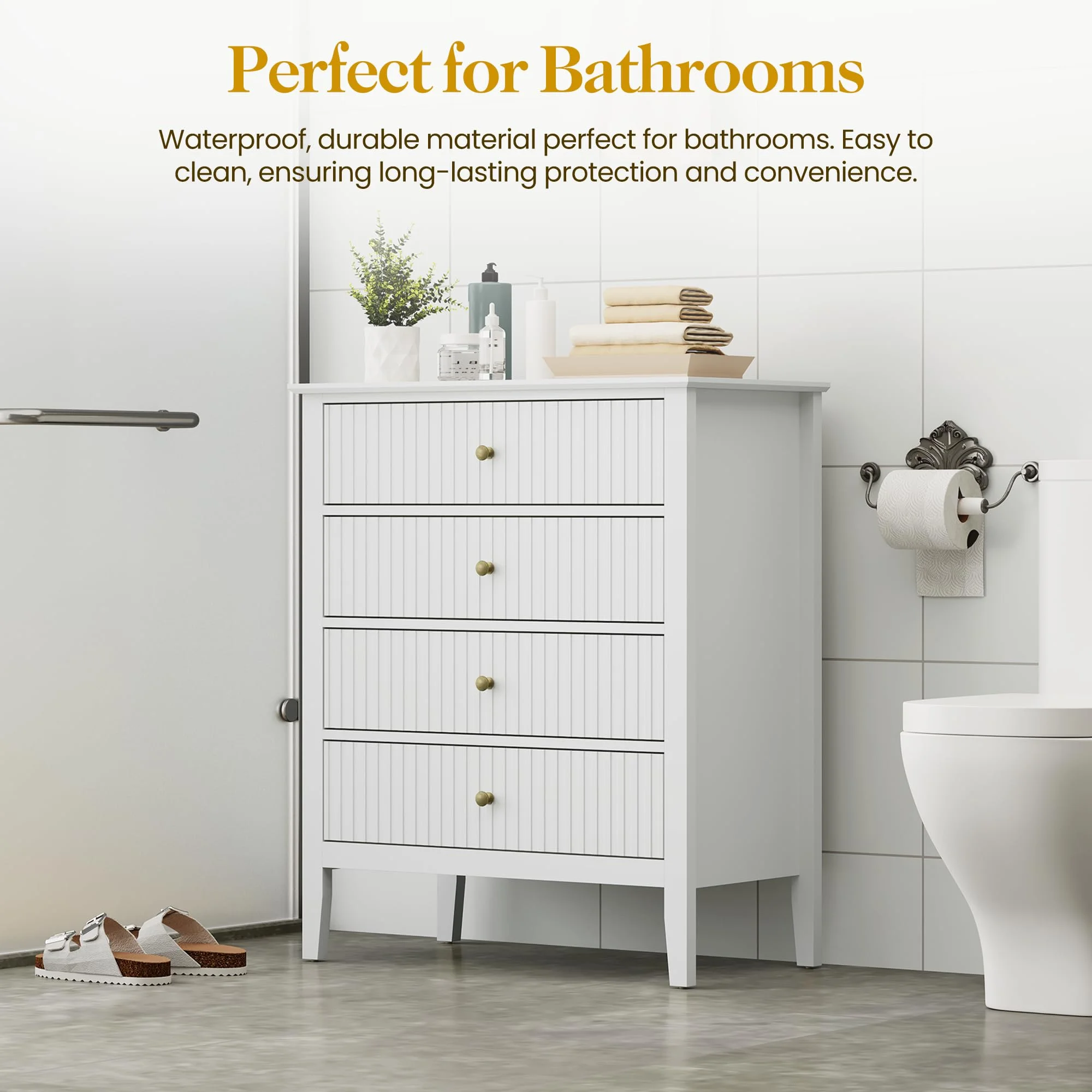 Heynemo Beige 6 Drawer Dresser, Fluted Modern Wood Chest - Image 32