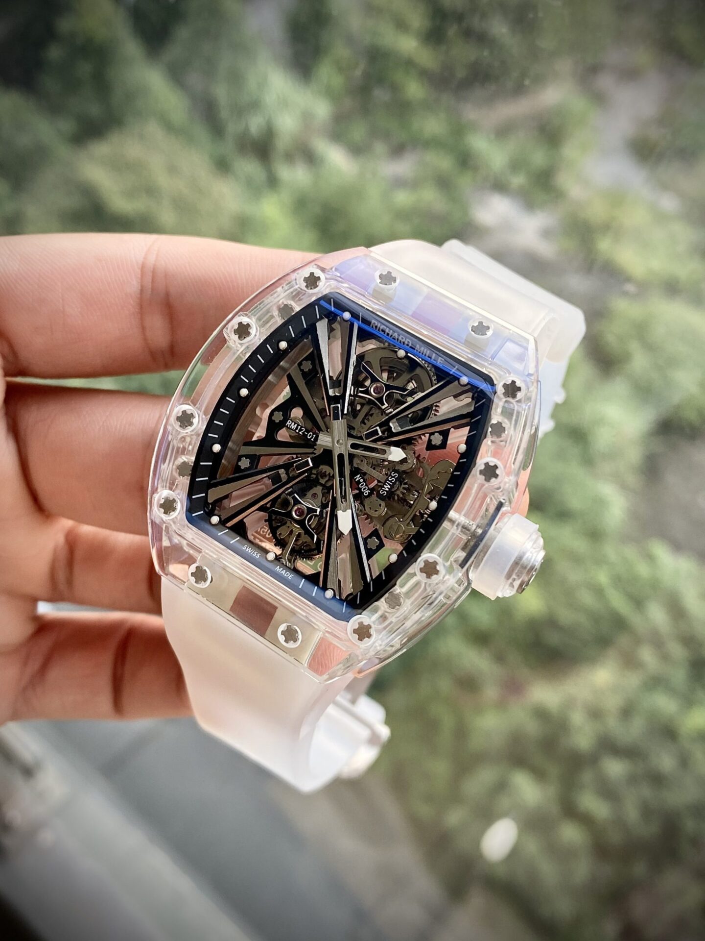 Richard Mille Replica Watch RM12-01 Tourbillon Sapphire Rubber Strap 44mm - Top club