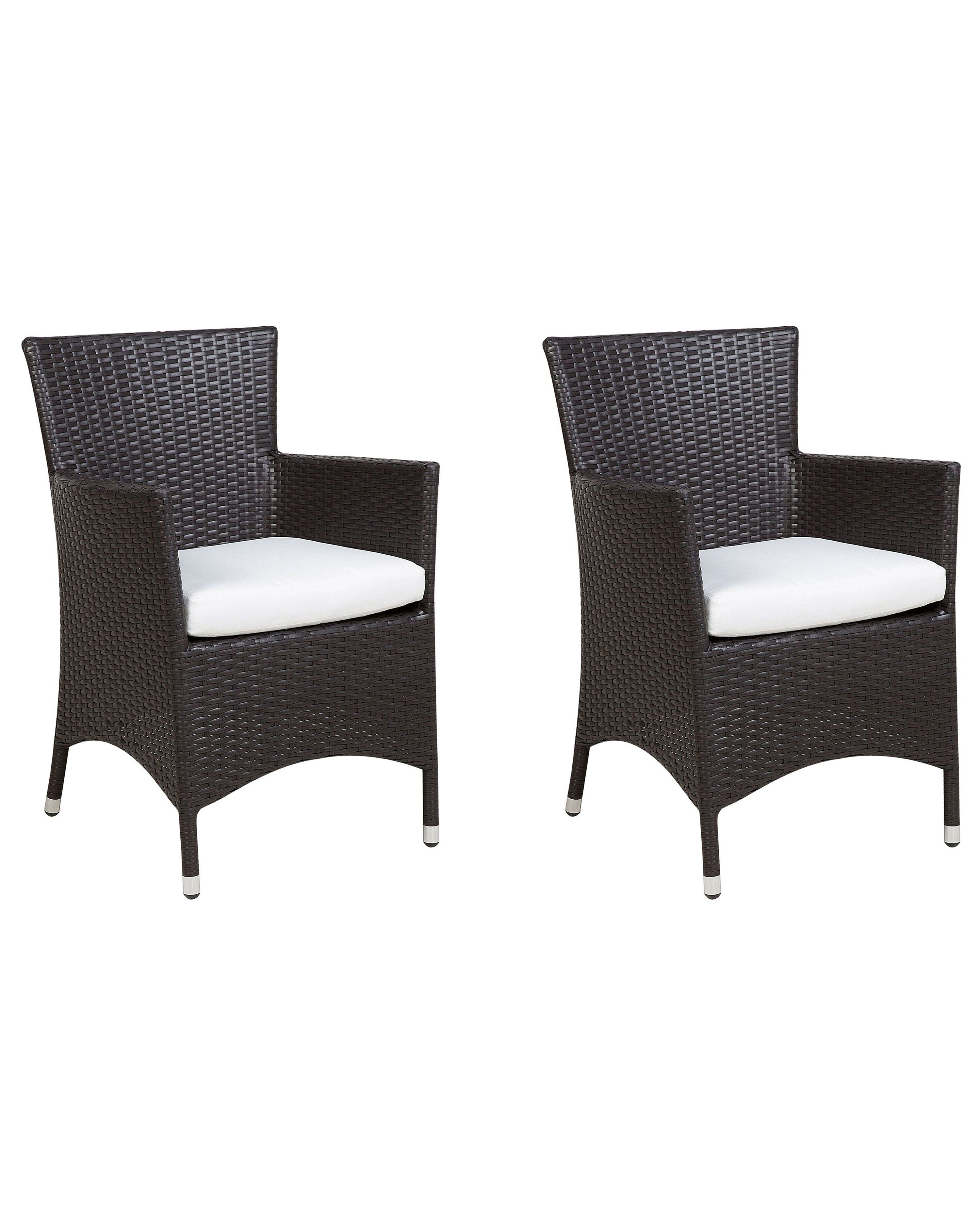 Set of 2 Garden Chairs with Cushions ITALY PE Rattan Dark Brown
