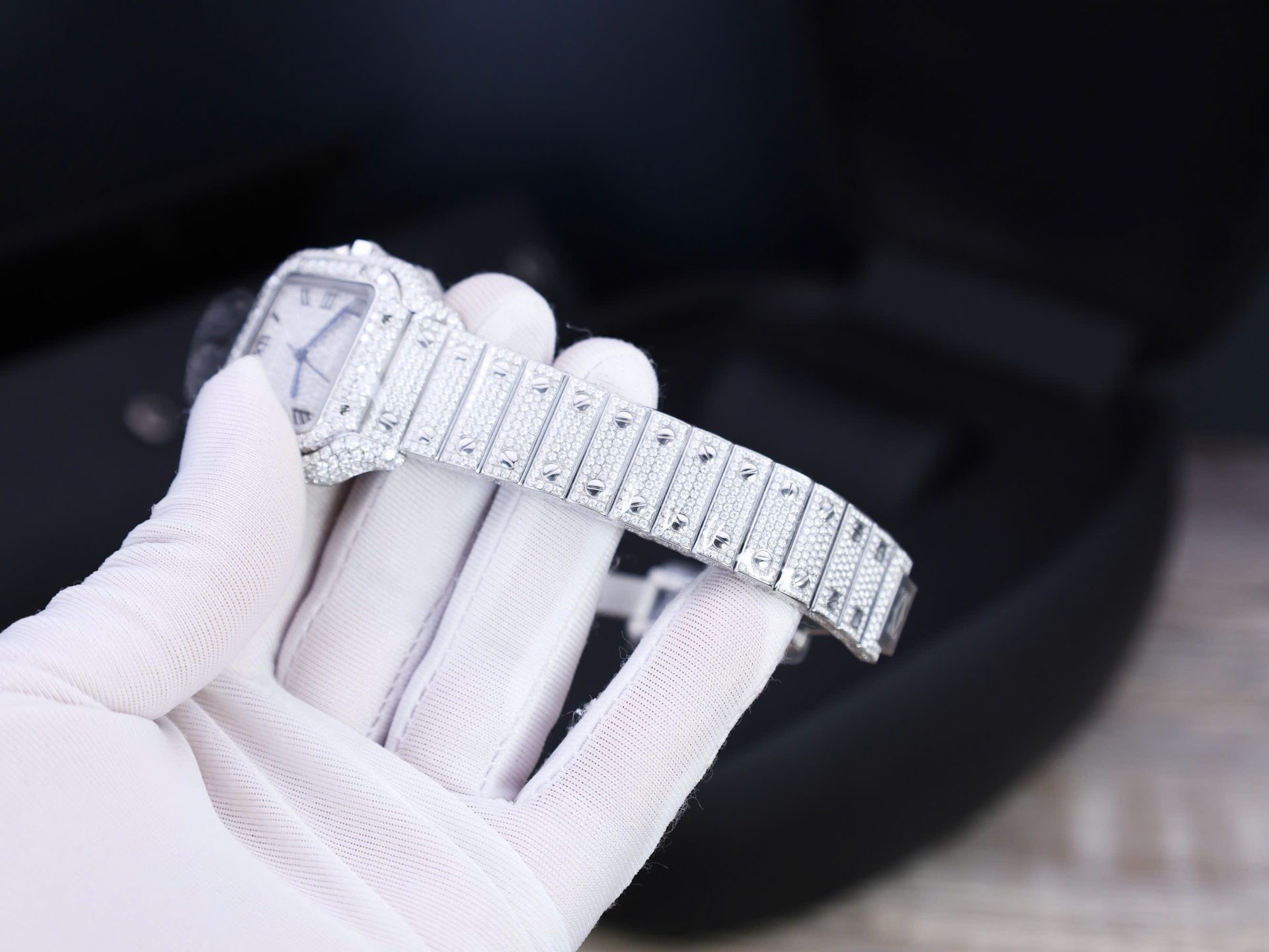 Cartier Santos Custom With Full Diamond Moissanite Hong Kong 35mm - Top club