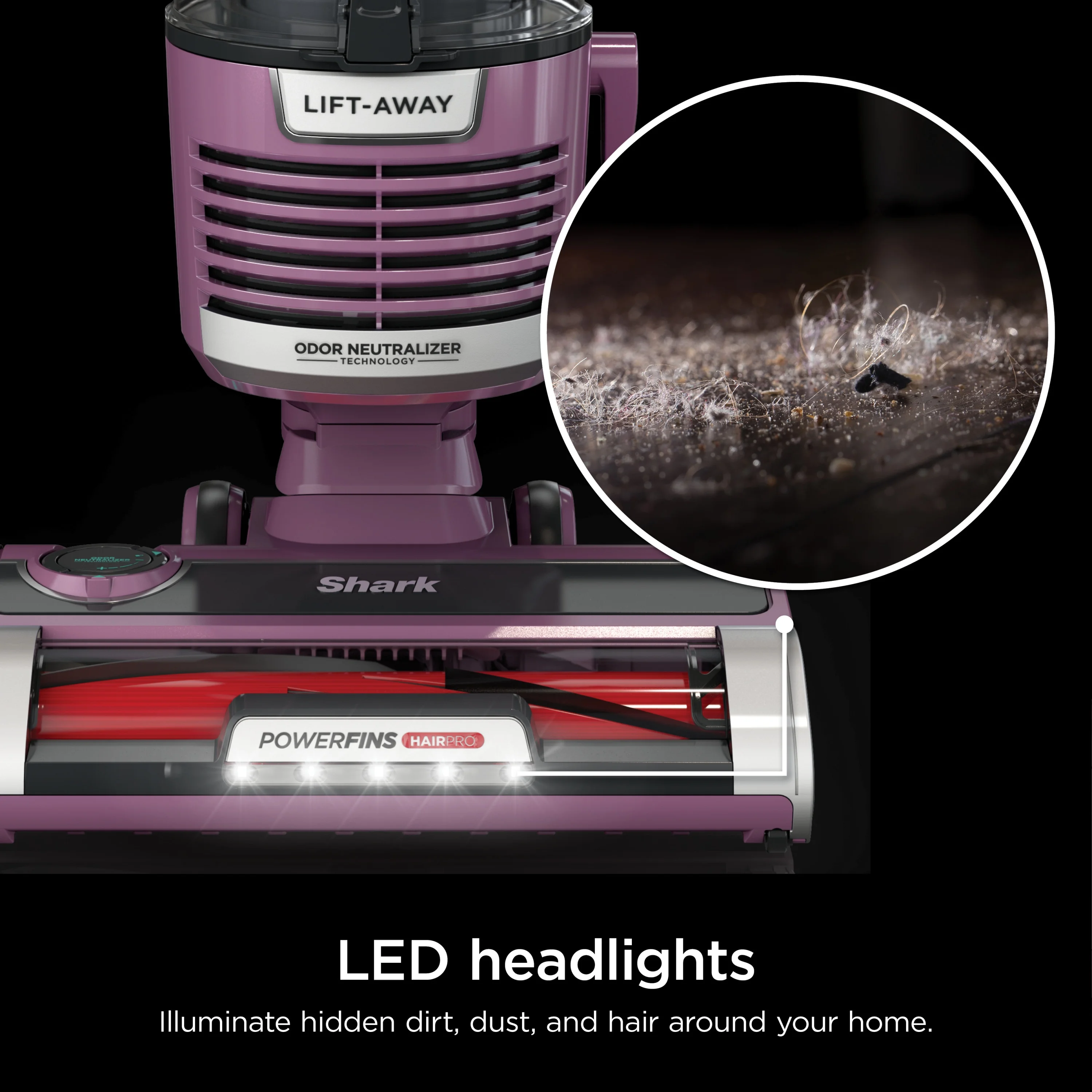Shark Upright Vacuum, Lift-Away, Pet Friendly, Bagless, PowerFins HairPro & Odor Neutralizer Technology, Hard Floor and Carpet, Self Cleaning Brushroll, Anti Allergen &Swivel Steering , ZD550, Purple - Image 8