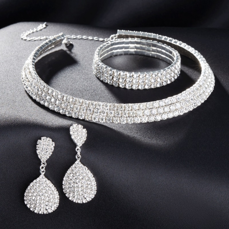 Silvertone Sparkling Crystal Jewelry Set with Necklace, Bracelet, and Earrings - MIDNIGHT VELVET CATALOG