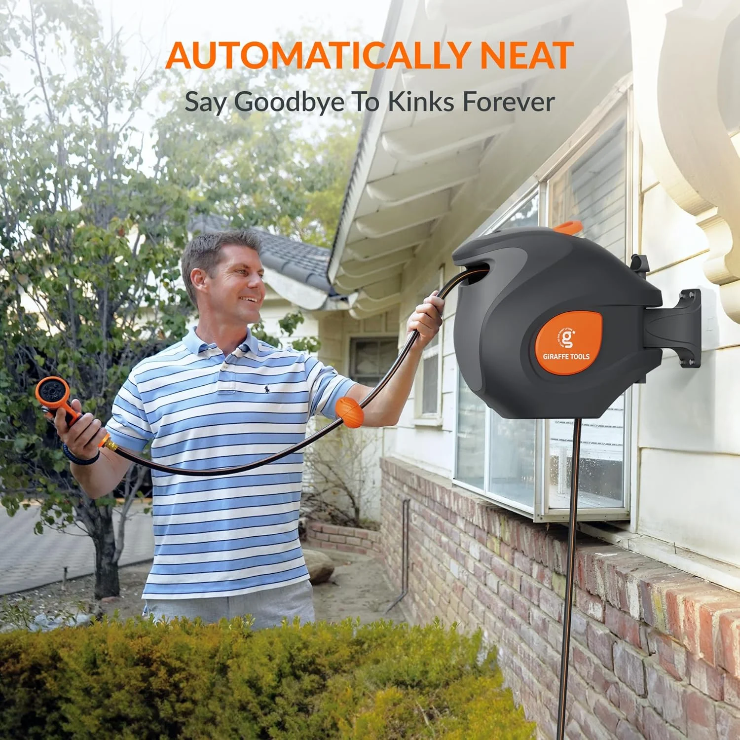 Giraffe Tools Retractable Garden Hose Reel with 1/2in-100ft Water Hose, Plastic Bracket, Wall Mounted, Dark Grey - Image 63