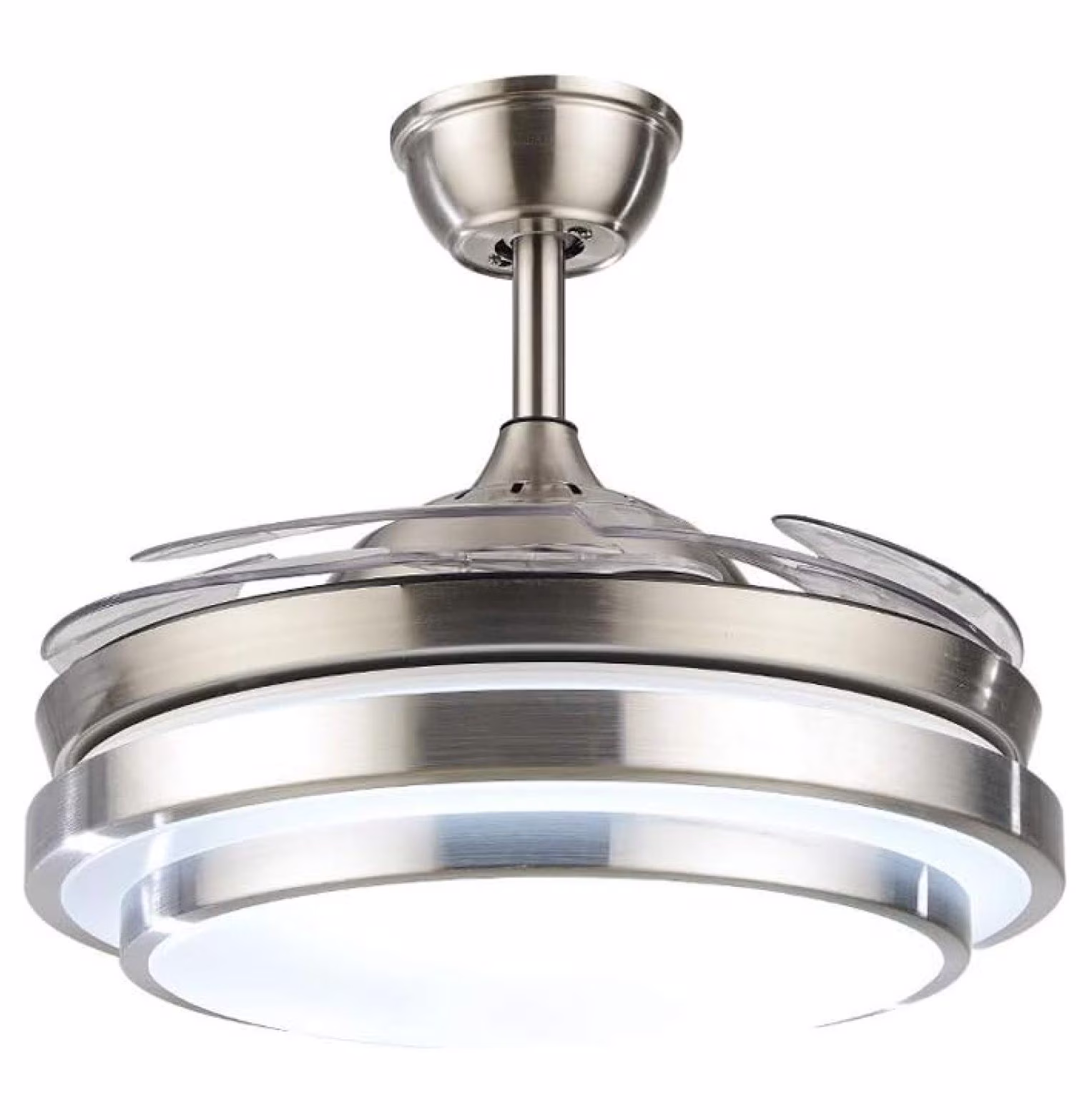 XylehR 42" Modern Ceiling Light with Fans Control, 4 Retractable Blades with 3 Light Color Change Ceiling Fan for Living Bedroom Restaurant, Silver Color with Silent Motor (42In-1 Update)