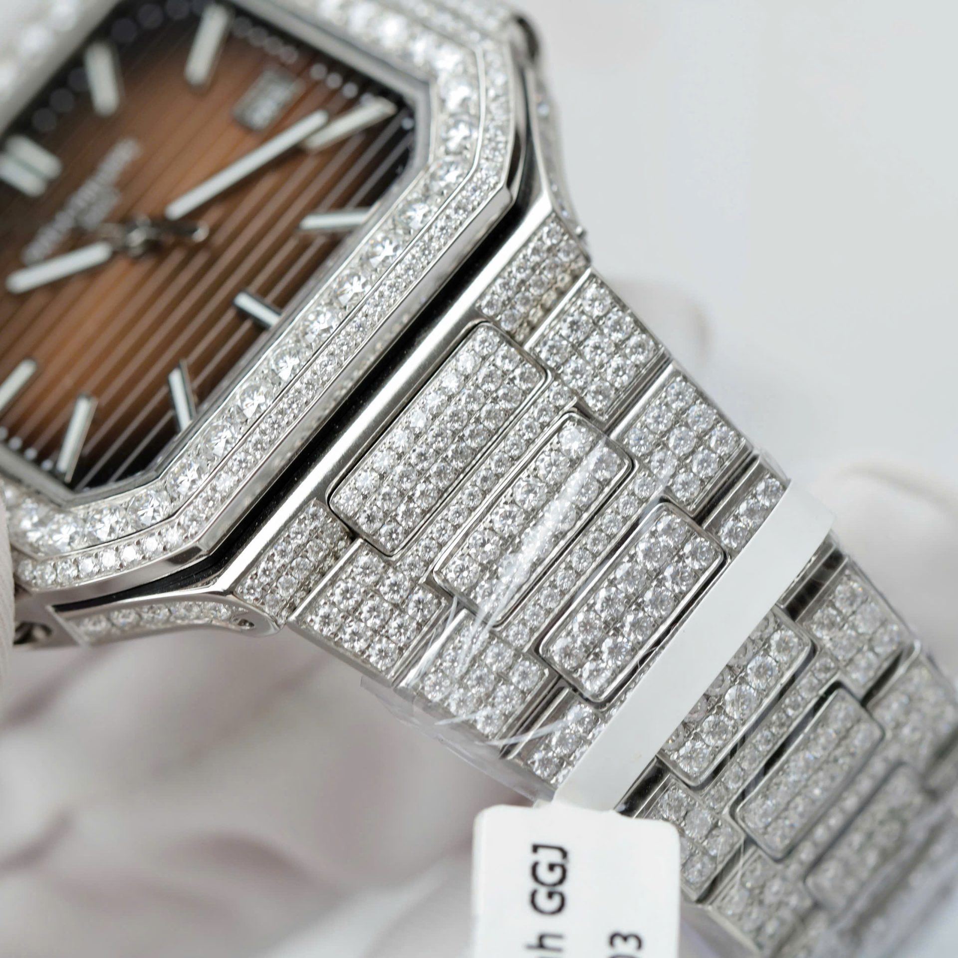 Patek Philippe Cubitus 5821 Dial Brown Replica Watch Full Diamonds Moissanite Hong Kong 45mm - Top club