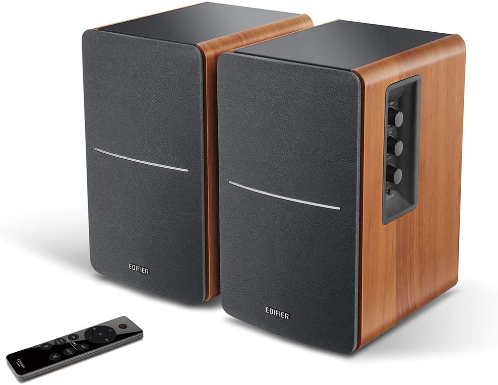 Edifier R1280DBs Active Bluetooth Bookshelf Speakers - Optical Input - 2.0 Wireless Studio Monitor Speaker - 42W RMS with Subwoofer Line Out - Wood Grain