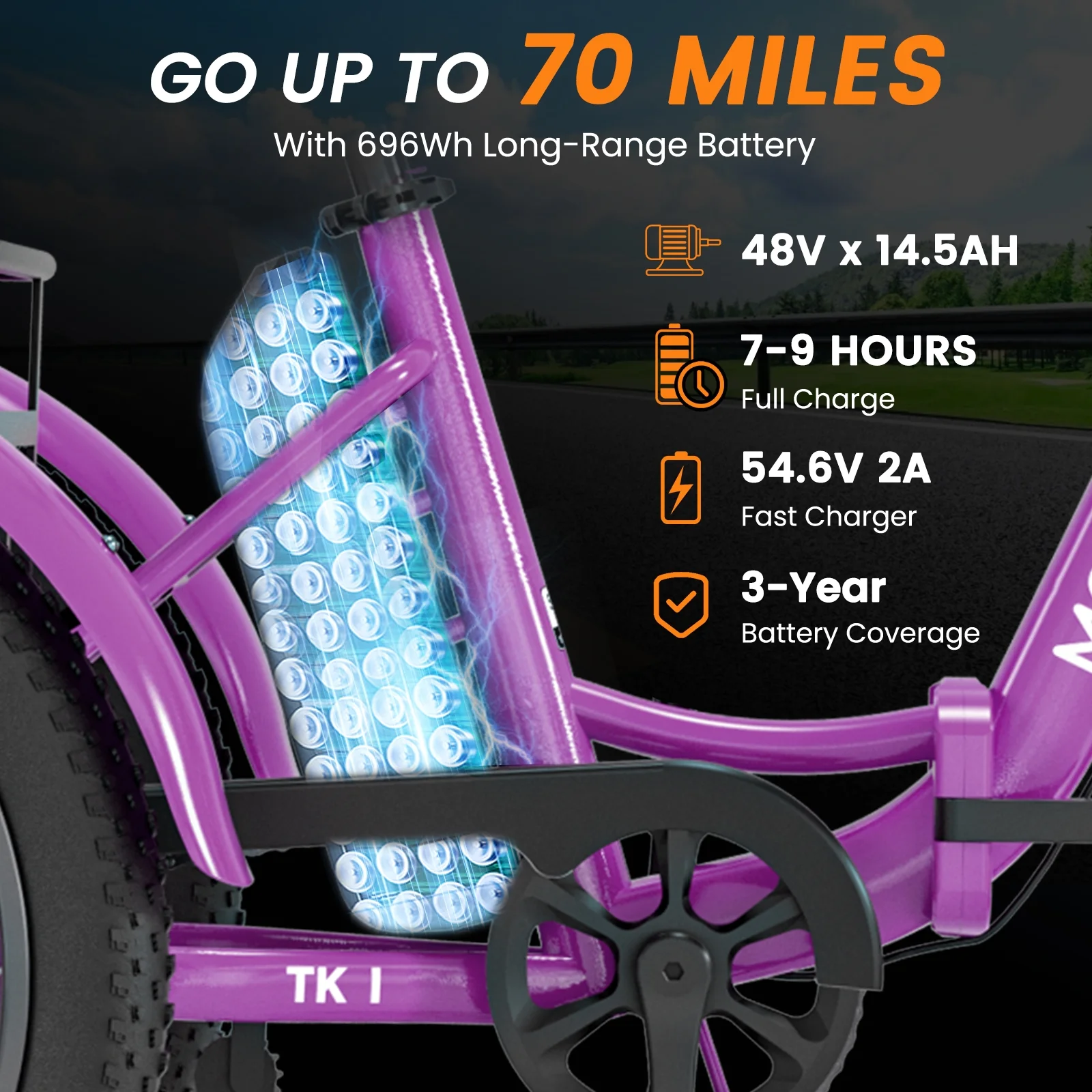 MOONCOOL TK1 Folding Electric Tricycle for Adults,48V 14.5Ah Removable battery, 500W(Peak 1000w)Motor, 20" Fat Tire Step-Thru 3Wheel Electric Bicycle w/Front&Rear Baskets, Certified to UL 2849 by SGS - Image 38