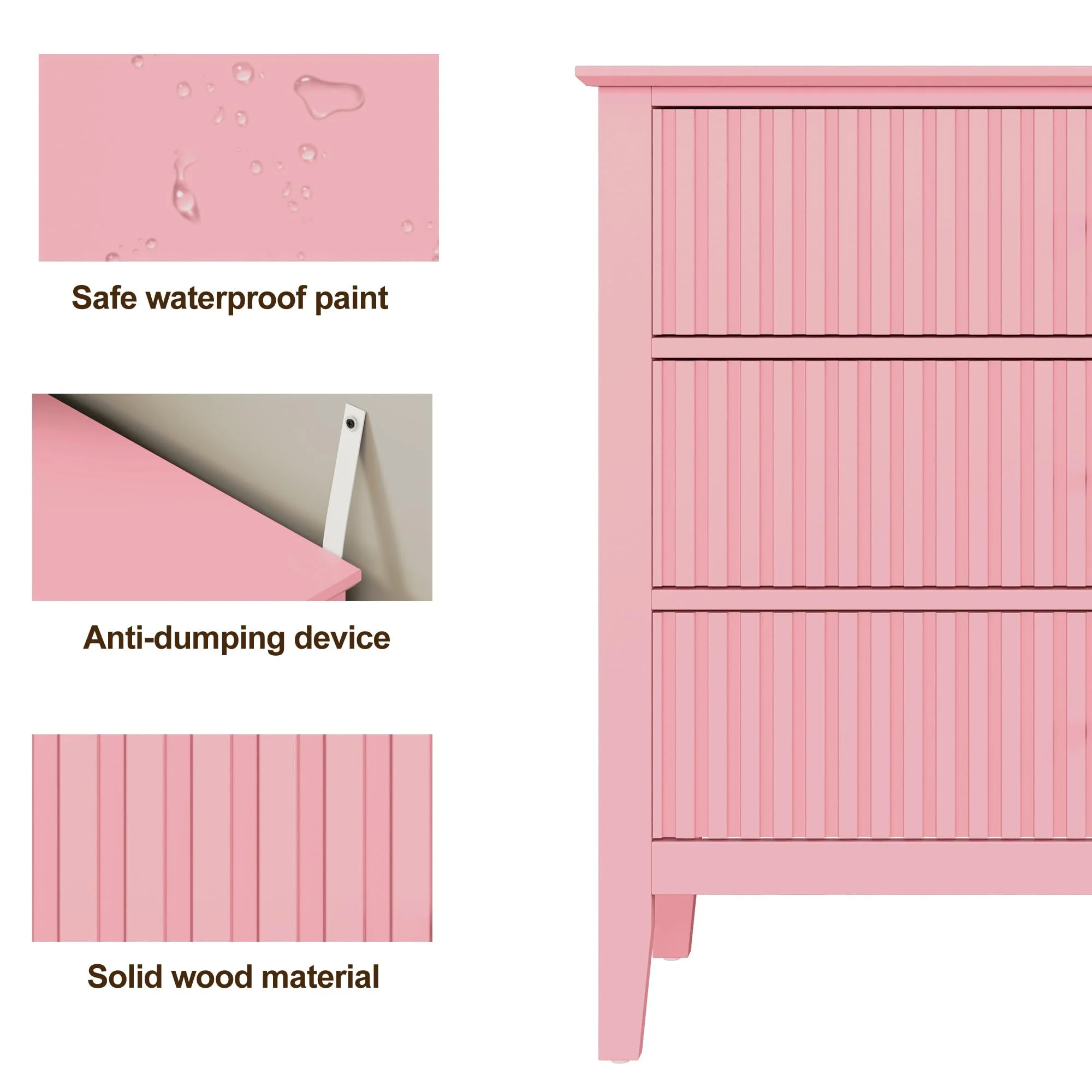 Heynemo Beige 6 Drawer Dresser, Fluted Modern Wood Chest - Image 75