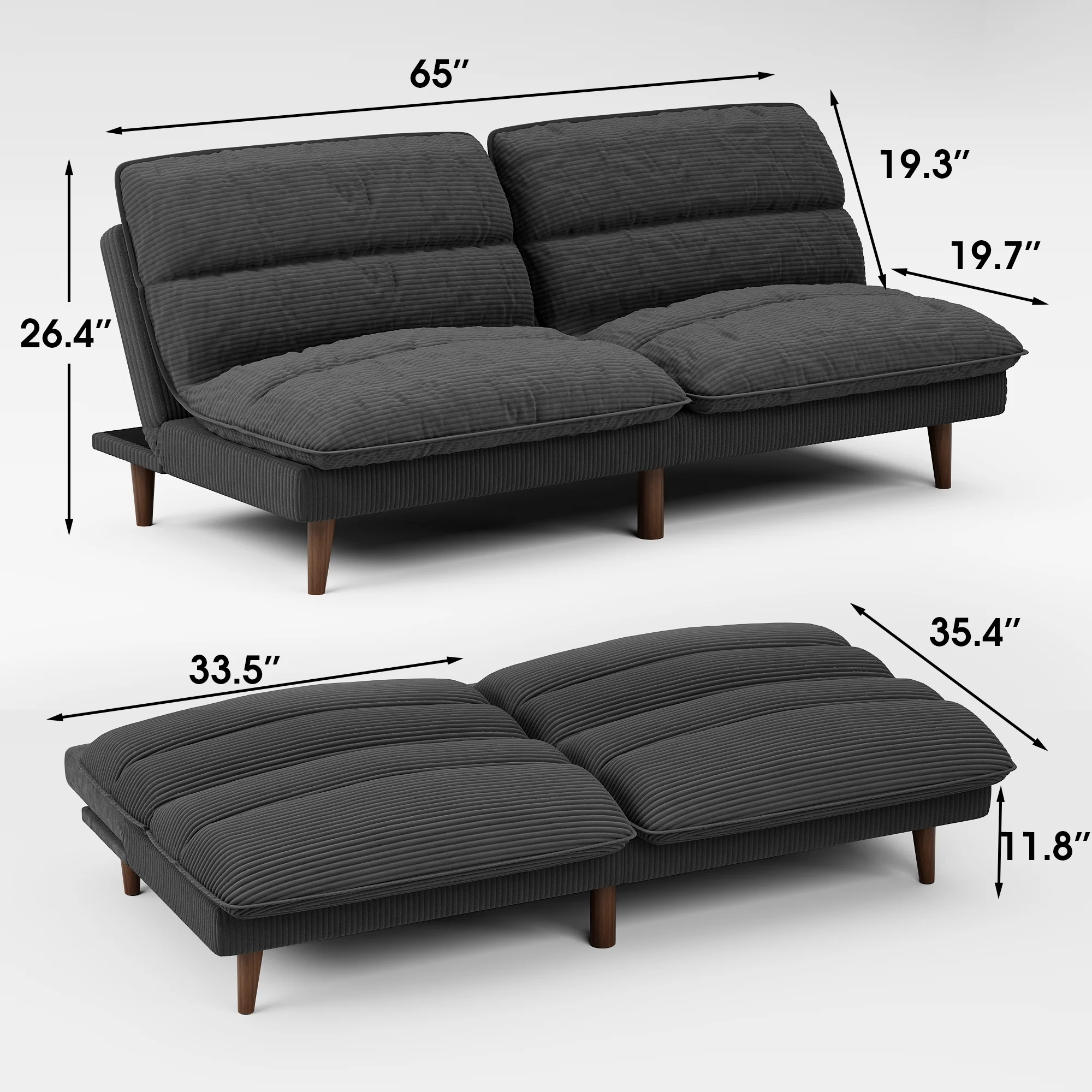Homall Futon sofa, Two Seat Adjustable Sofa, Corduroy Fabric, Upholstered Sofa, Sofa Changeable into Bed, Leisure Reading and Games, Green - Image 16