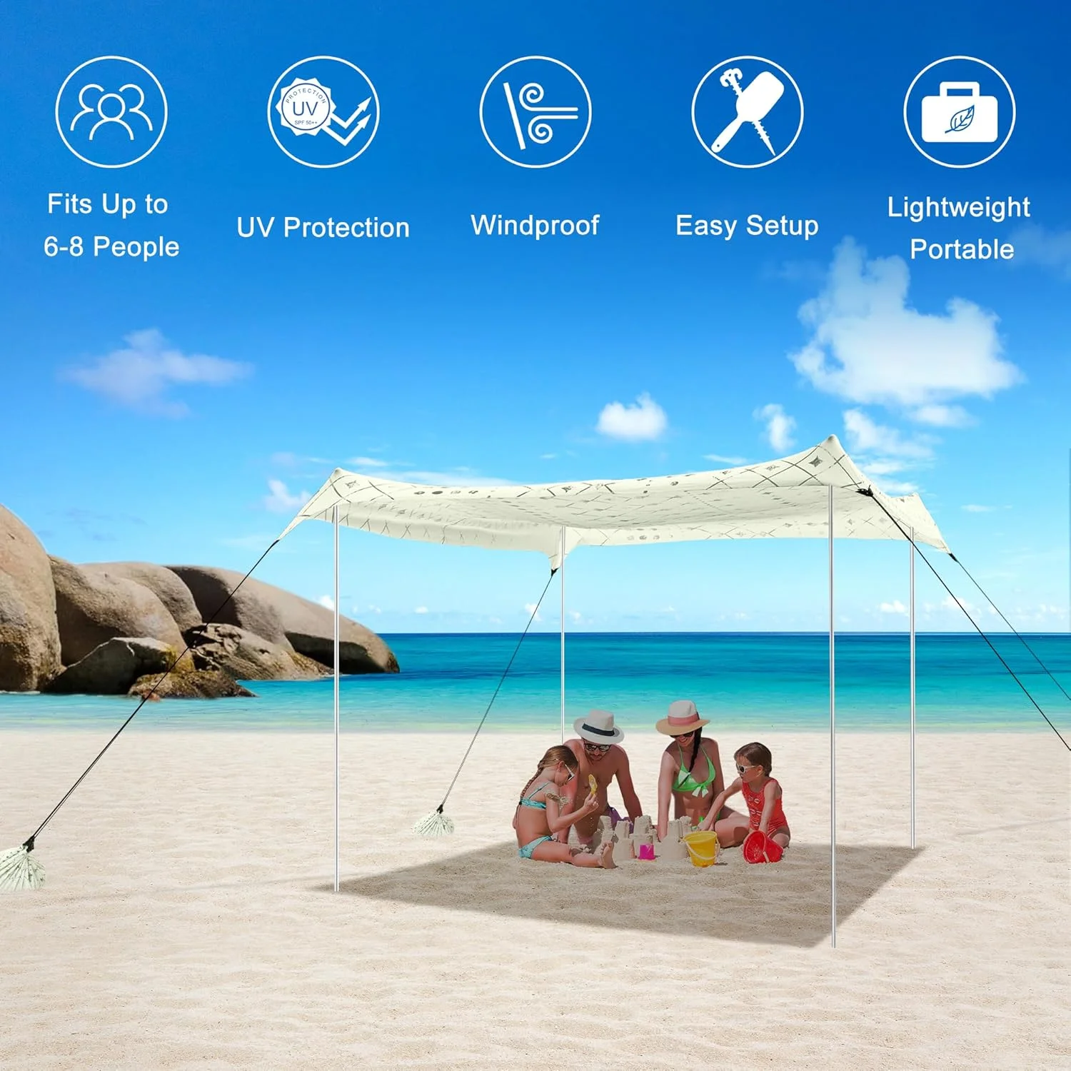 Beach Tent, UPF 50+ Beach Canopy Sun Shade, Portable 10×10 FT Large Pop-Up Beach Tent Sun Shelter with Sand Anchors, Ground Pegs, Easy Setup for Beach, Camping, Park, and Backyard Fun - Image 17
