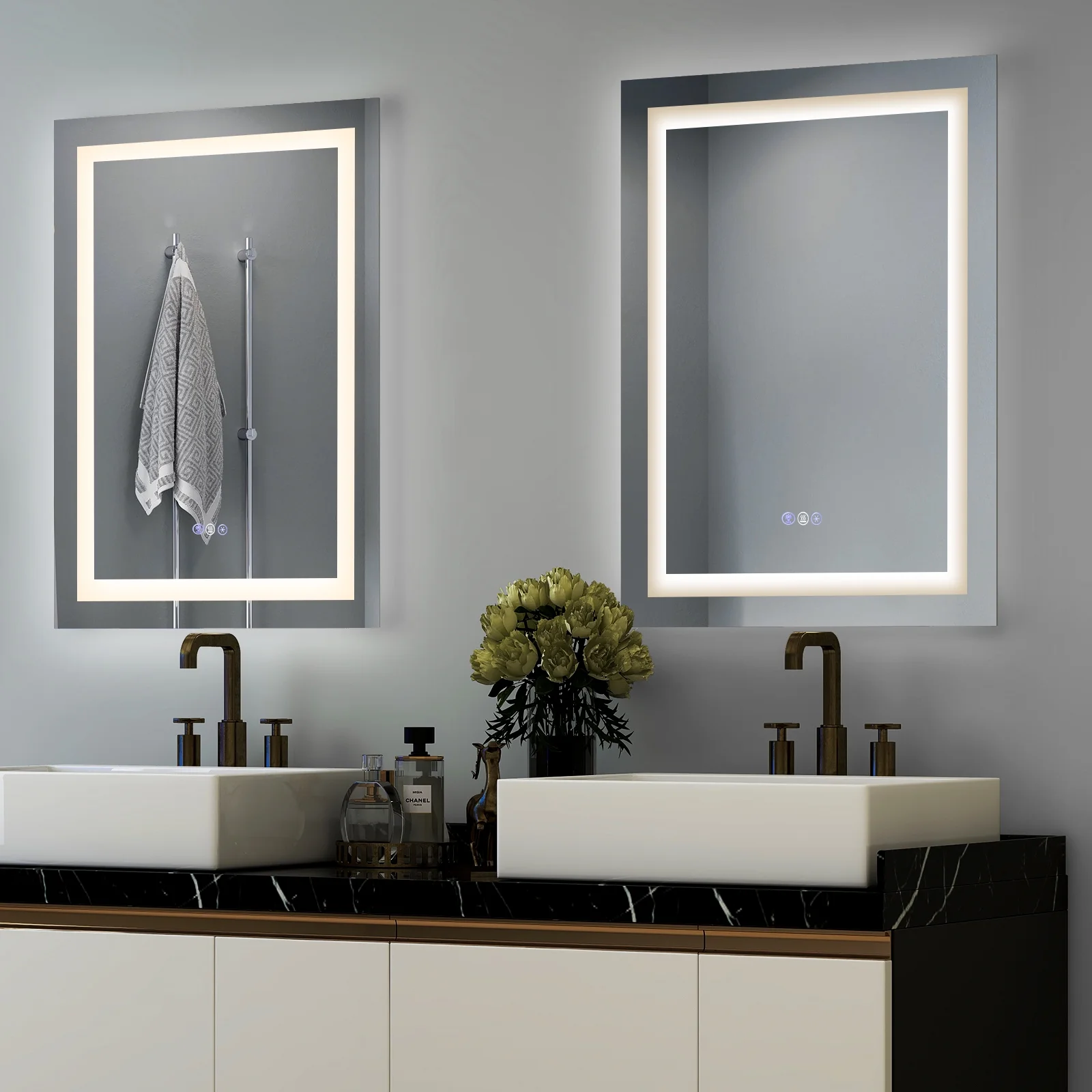 Costway 32'' x 24'' Bathroom Wall Mirror Makeup Mirror with Colorful Light Anti-Fog