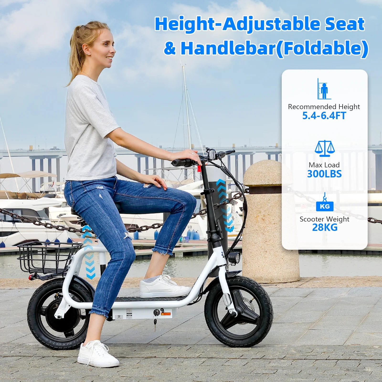 SANOPY 350W Electric Scooter with Seat for Adults, 15 Miles Range 20 Mph, 36V 5.2Ah Battery Moped, 14" Big Tire Commuter Electric Bike with Shock Absorbing, Black - Image 13