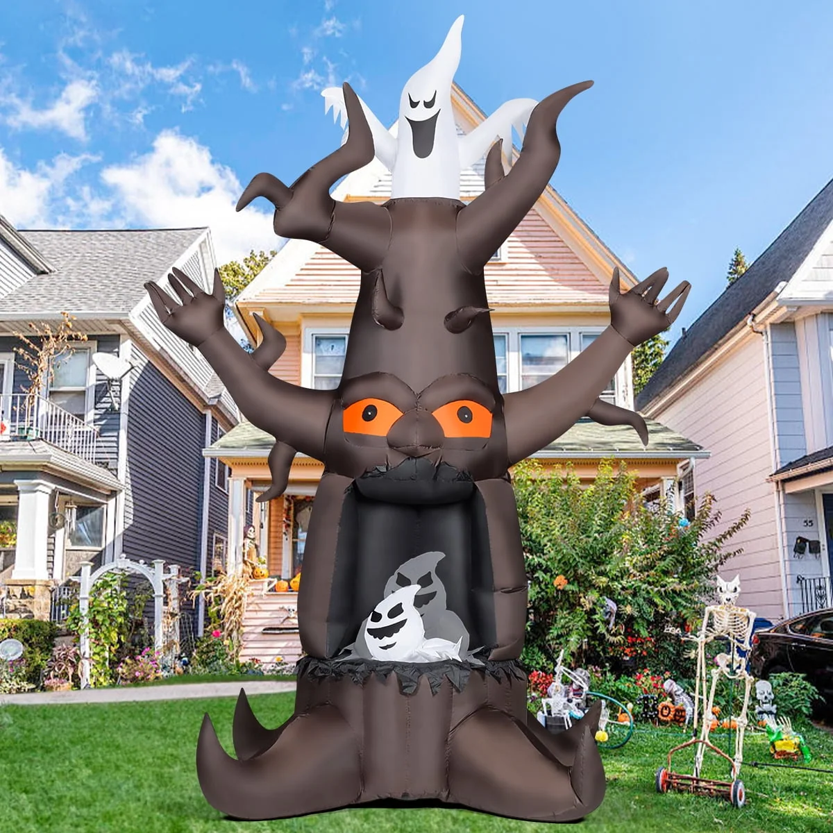 GOOSH Halloween Inflatables 9 FT Animated Halloween Tree Inflatables with Built-in LED lights, Scary Spooky Tree Inflatable with White Ghost, Outdoor Halloween Decorations for Halloween Holiday Party - Image 2 GOOSH Halloween Inflatables 9 FT Animated Halloween Tree Inflatables with Built-in LED lights, Scary Spooky Tree Inflatable with White Ghost, Outdoor Halloween Decorations for Halloween Holiday Party - Image 2