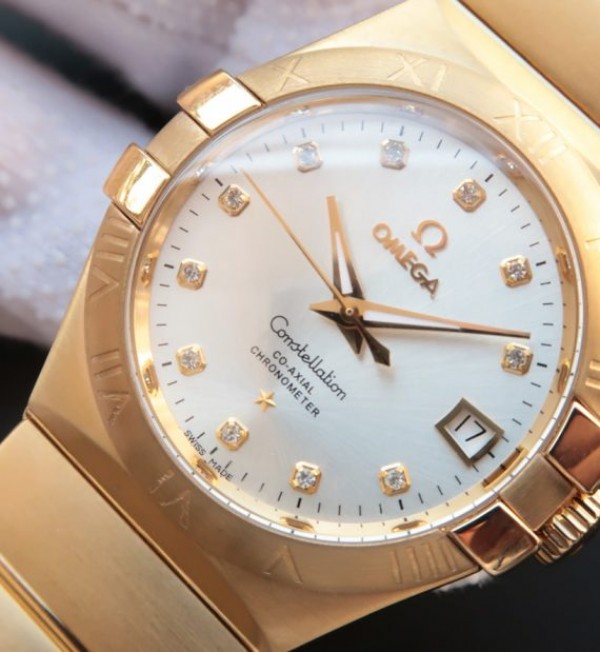 Replica Omega V6 Constellation YG White Dial Diamonds Markers YG Bracelet A2500 - Elite Watch Atelier