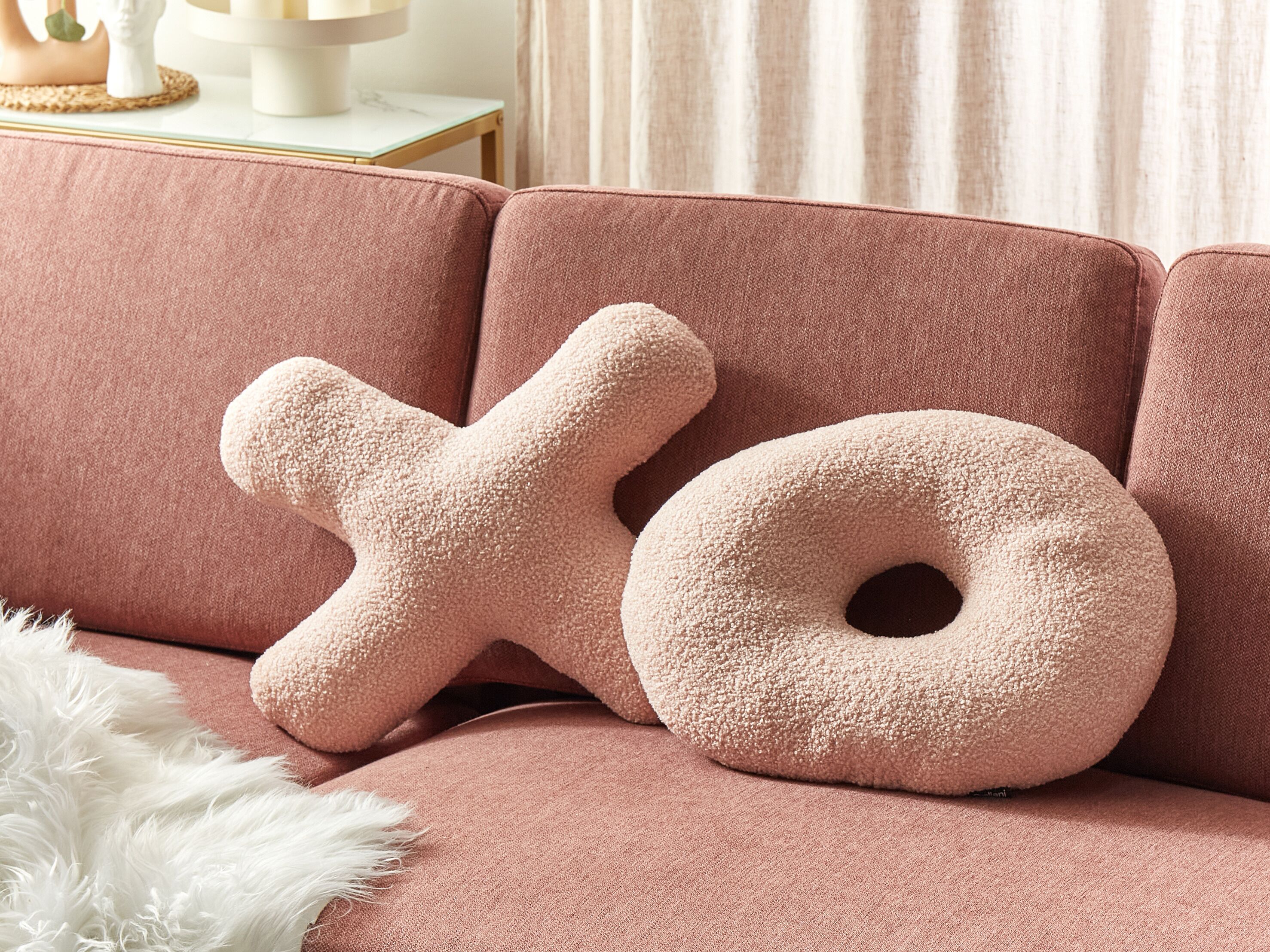Set of 2 Decorative Cushions HESPERIS Boucle Pastel Pink Solid