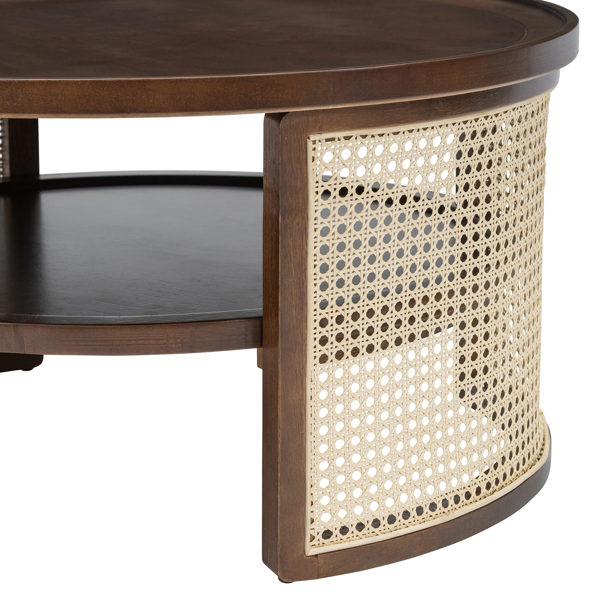 Harper & Bright Designs Rattan Round Coffee Table with Storage Shelf, Round Cane Wood Center Table for Living Room, 37'' Brown - Image 29