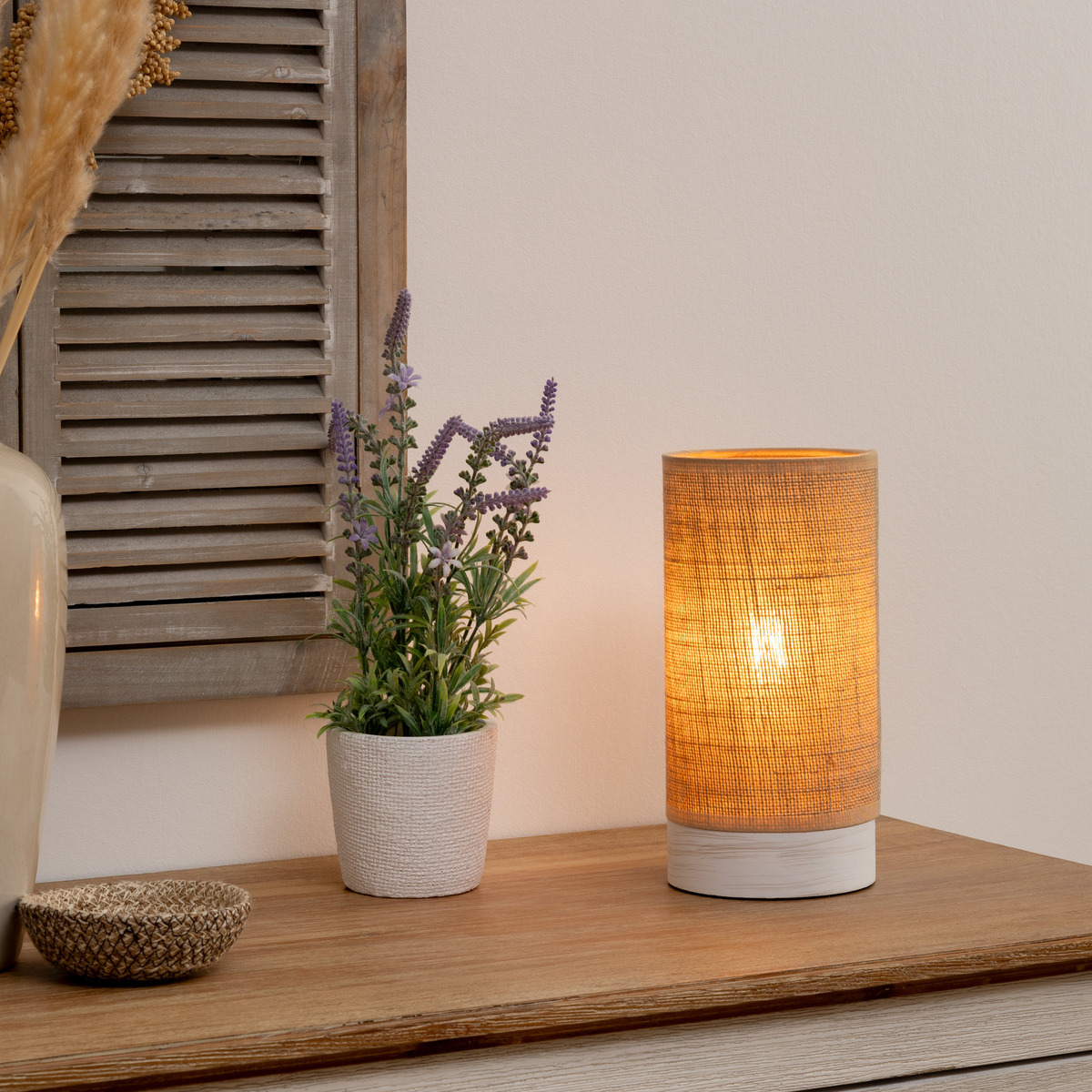 Cylinder lamp "Elva" Beige, H.27 cm