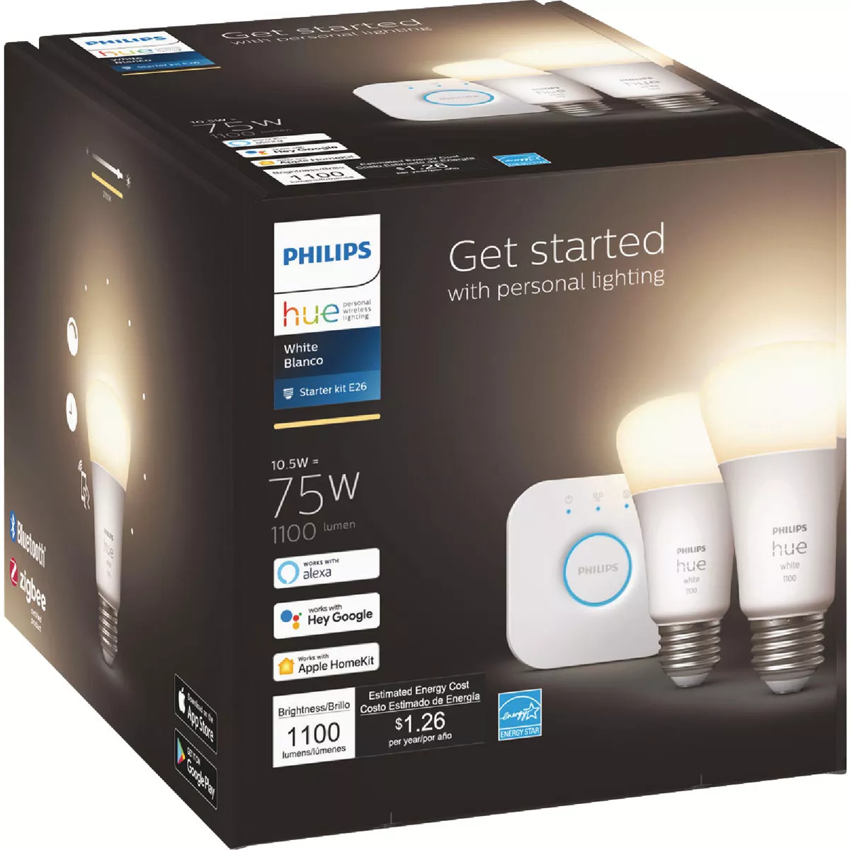 Philips Hue 2-Bulb 75W Equivalent Cool White A19 Medium Dimmable LED Light Bulb Starter Kit