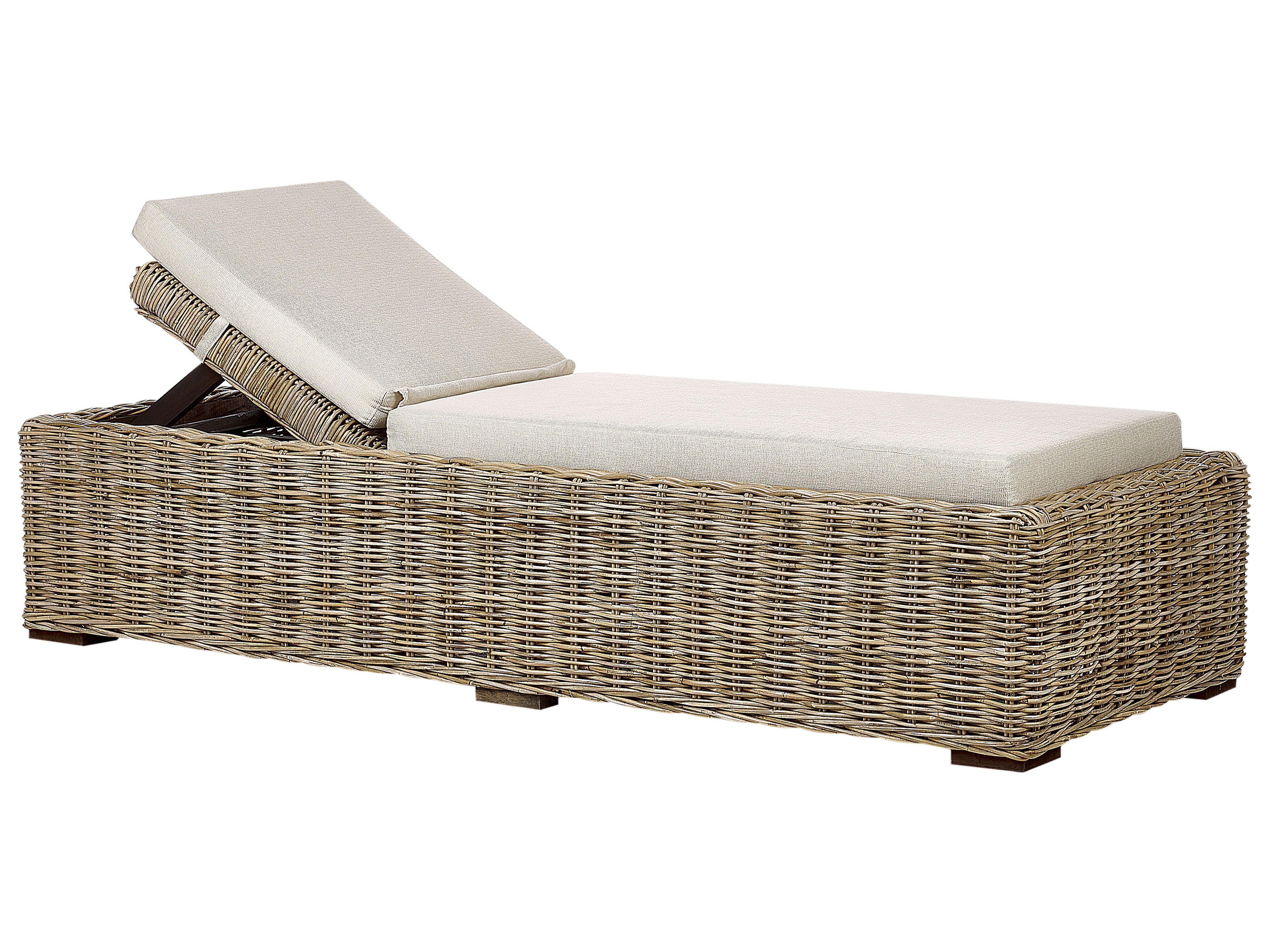 Sun Lounger with Cushion PALESE Reclining Rattan Natural