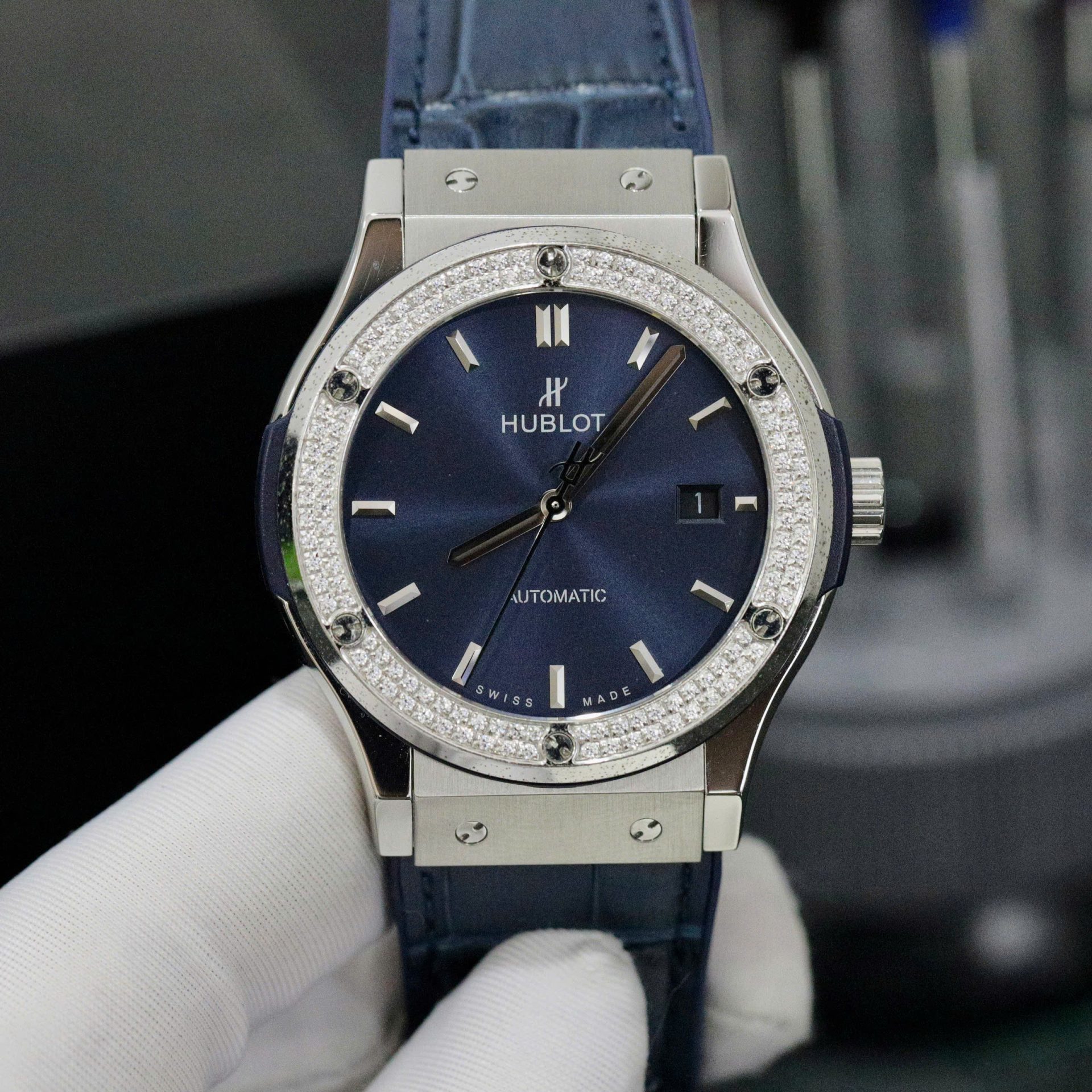 Hublot Classic Fusion Titanium Bezel Diamonds Blue Color Replica Watch HB Factory 42mm - Top club