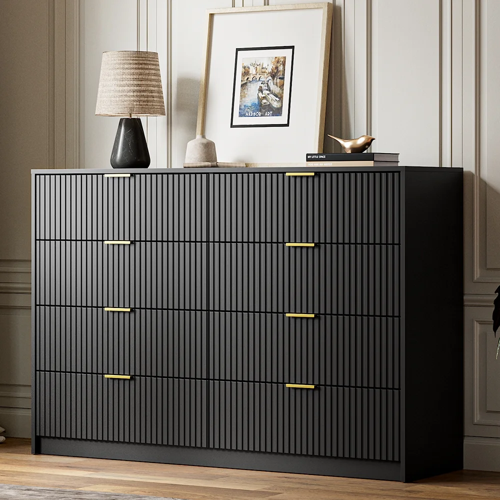 Furniway Black Dresser for Bedroom, 8 Drawer Double Dresser, Modern Chest of Drawers for Bedroom, Living Room, Entryway and Closet, 55" L x 15.7" D x 37.4" H - Image 8