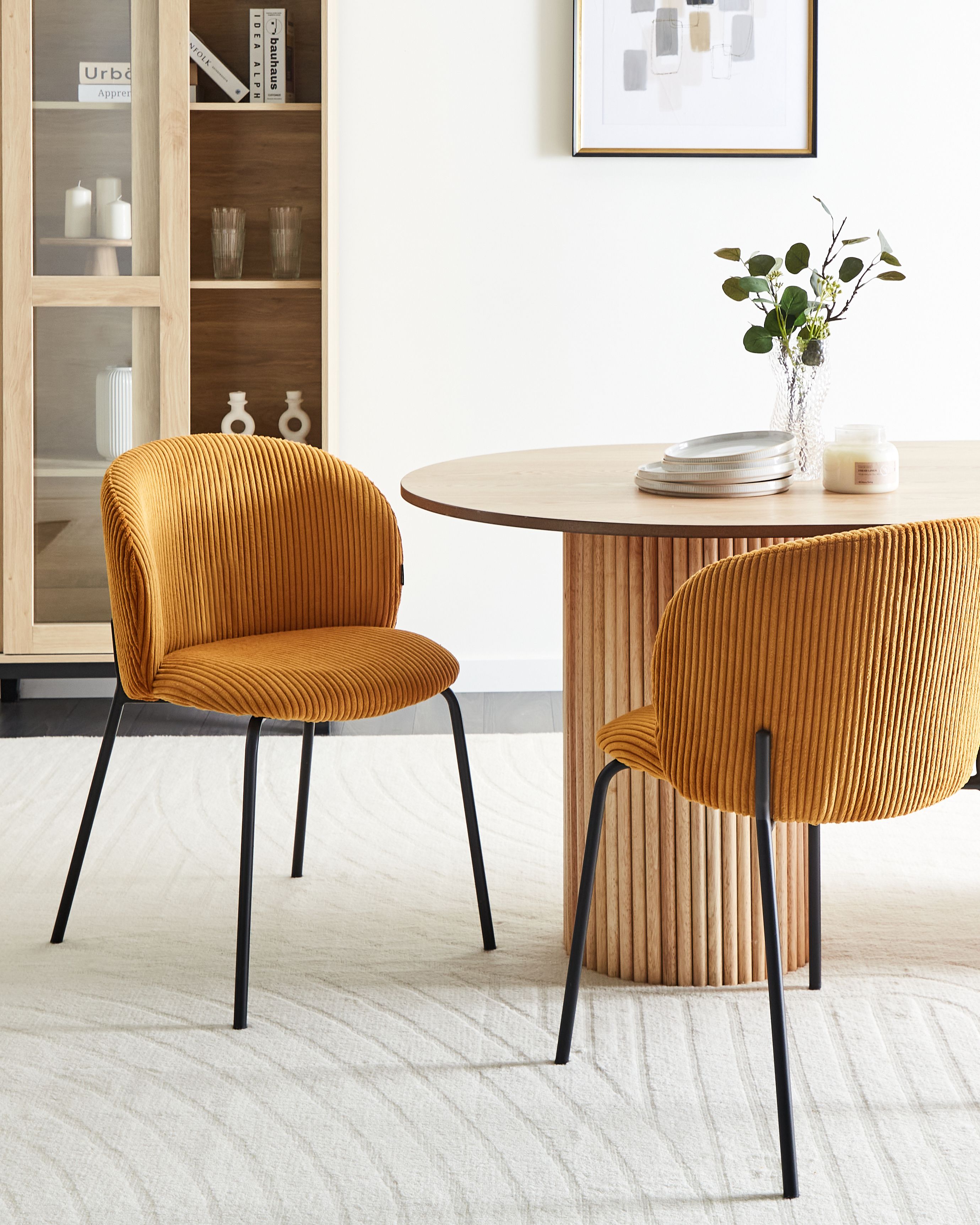 Set of 2 Dining Chairs MILES Corduroy Orange