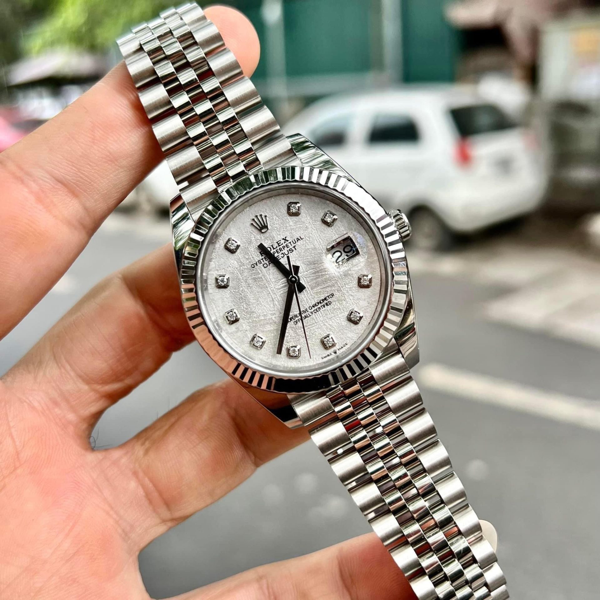 Rolex DateJust Replica Watch Meteorite Dial Moissanite Diamonds Clean Factory 41mm - Elite Watch Atelier