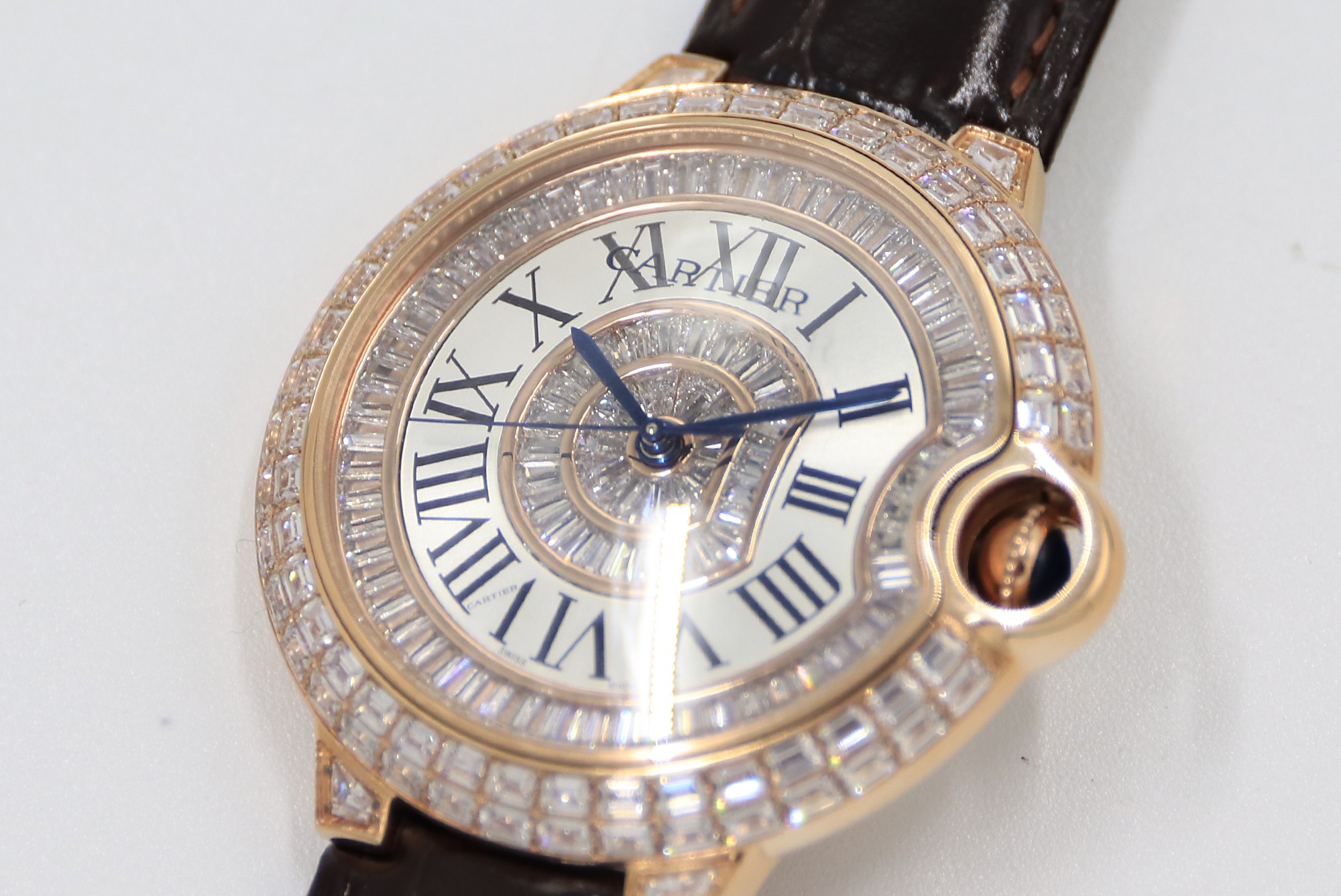Cartier Blue Balloon Square Diamonds Full Sky Watch-Roman Numerals-Rose Gold-Leather-42mm(1:1 replica) - Top club