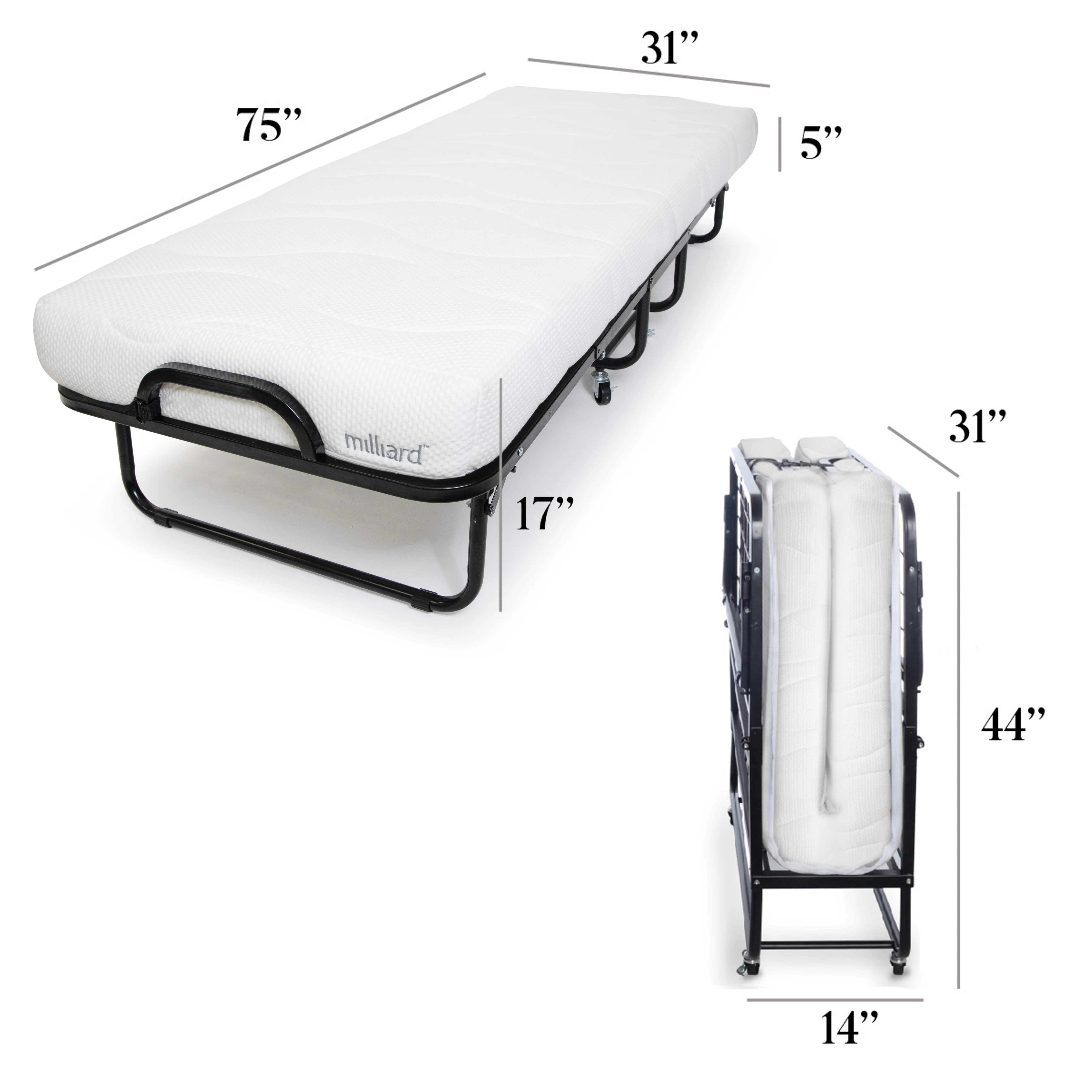 Milliard Diplomat Adjustable Size Modern Folding Bed with Memory Foam Mattress - Image 6