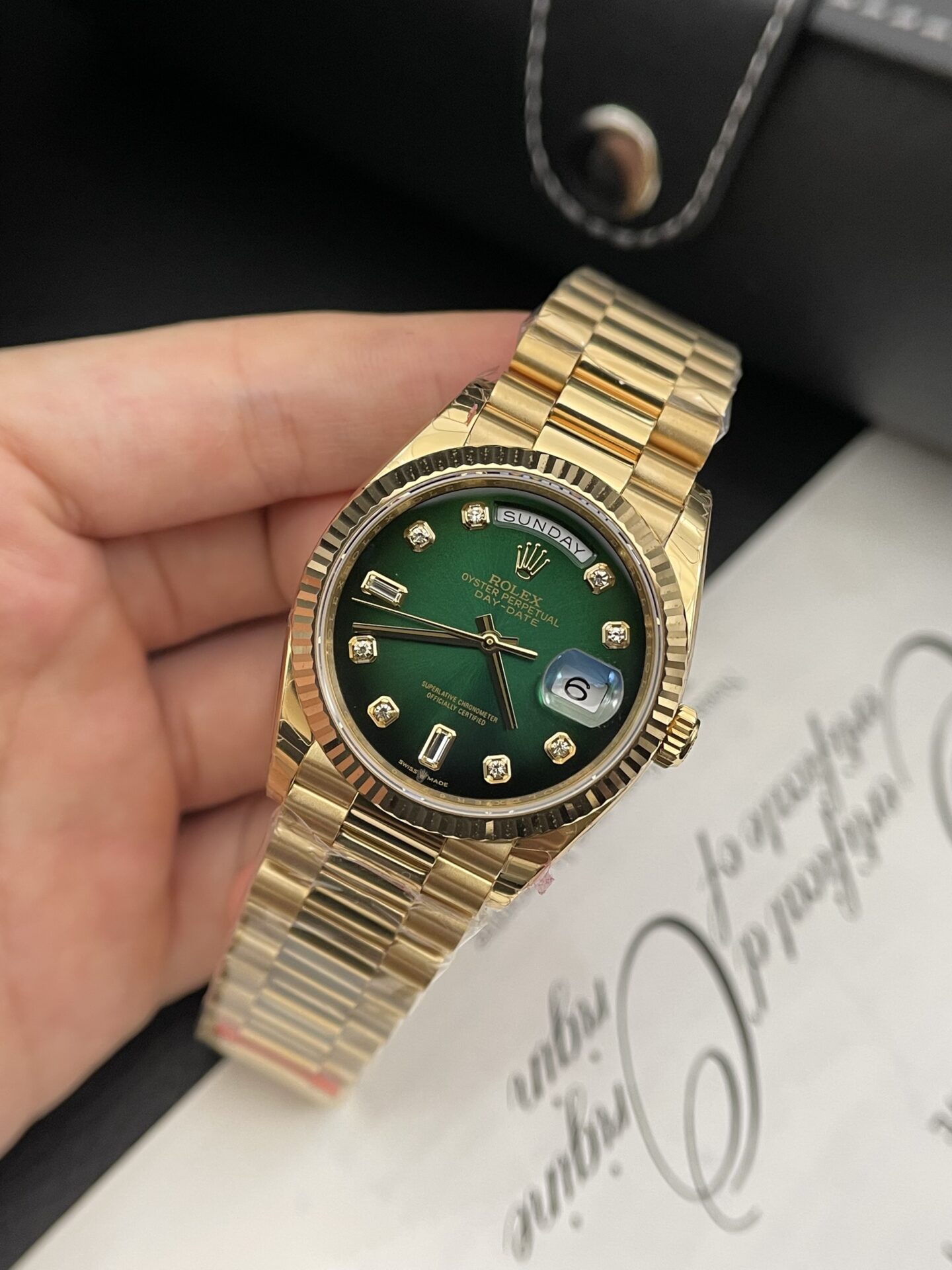Rolex Day-Date Green Dial Gold Plated Best Replica Watch EW Factory 36mm - Top club