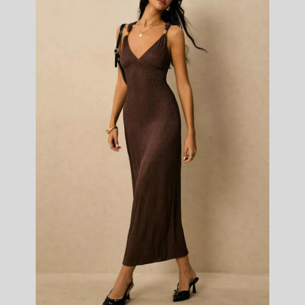 Sleeveless Ribbed Knit Midi Dress - ZKZOOK