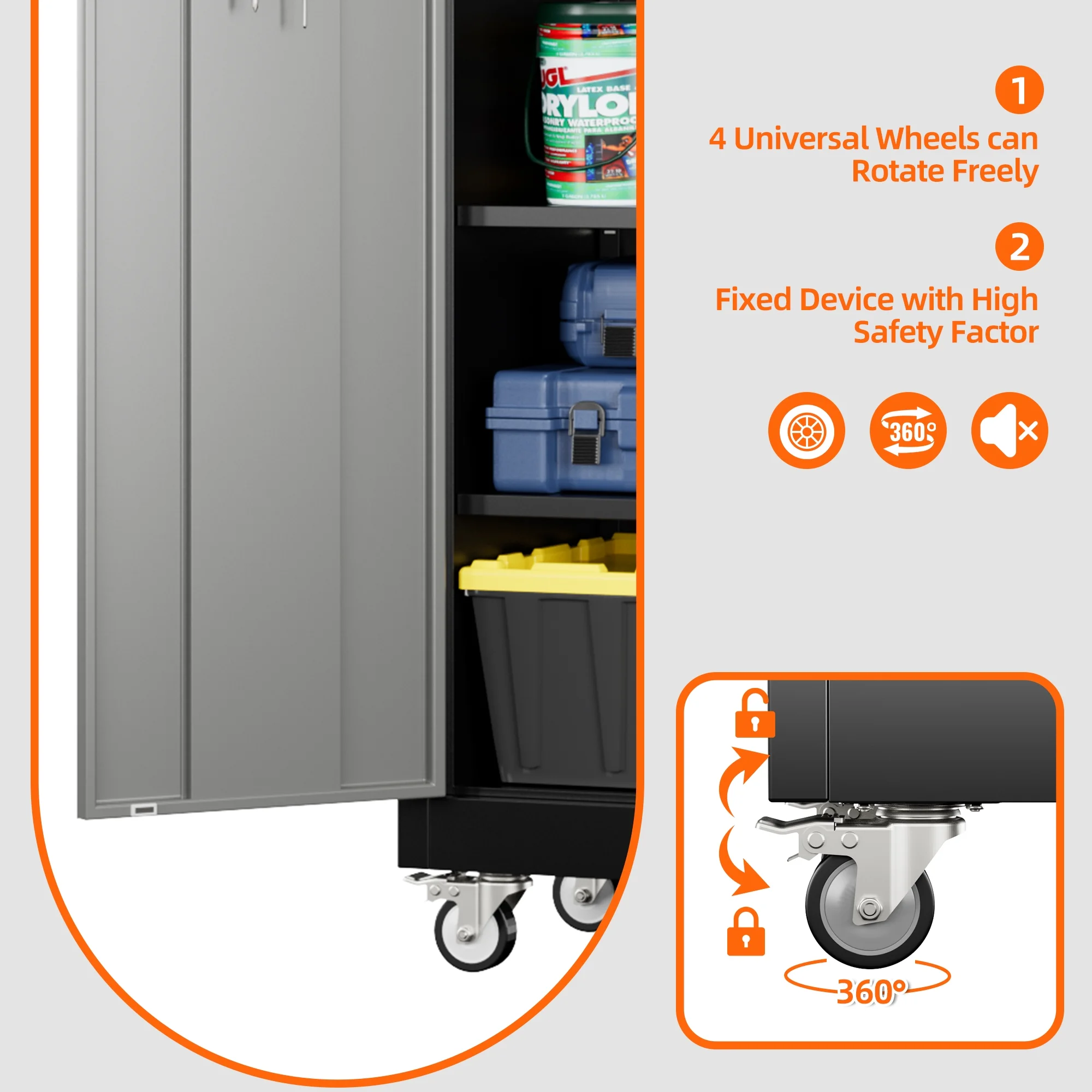 GangMei 71 inches Tall Metal Rolling Garage Storage Cabinets with Locking Doors and 5 Adjustable Shelves, Metal Storage Cabinet for Garage, Office, Home, Classroom, Assemble Required(Black) - Image 34