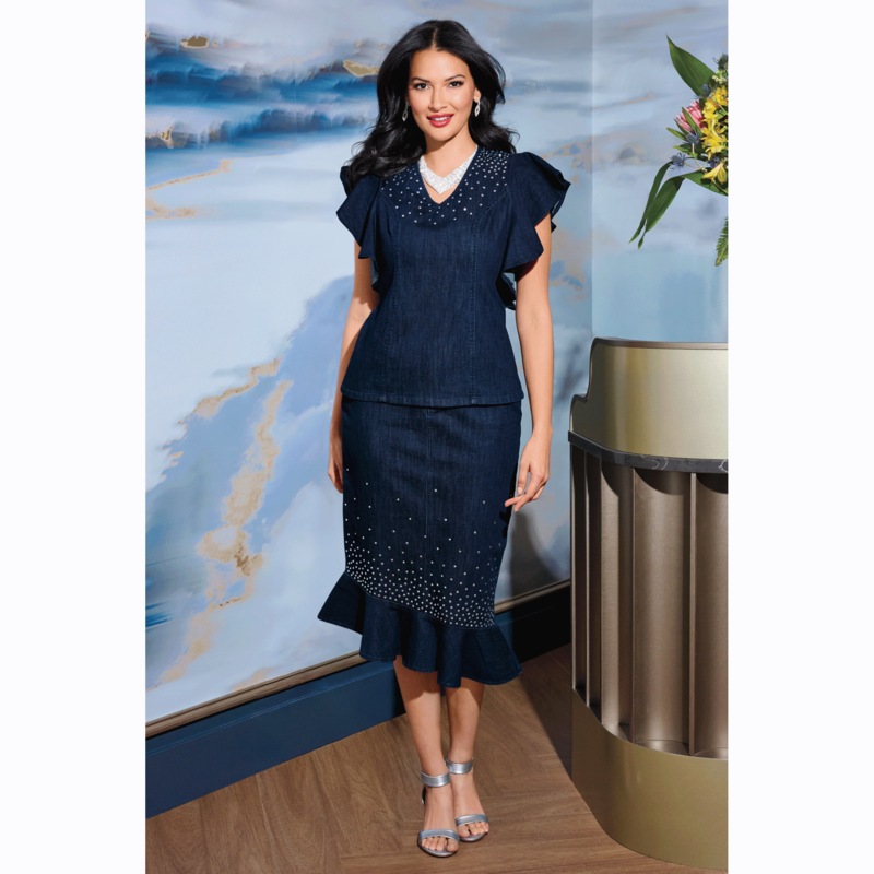 Deidra Denim Skirt Set - MIDNIGHT VELVET CATALOG