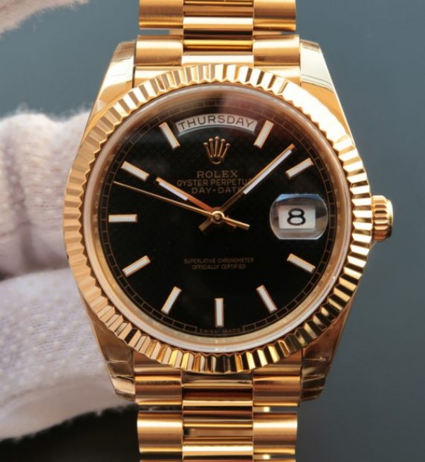 Replica Rolex Day-Date 40mm 228235 RG EW Black Dial RG SS Bracelet A3255 - Top club